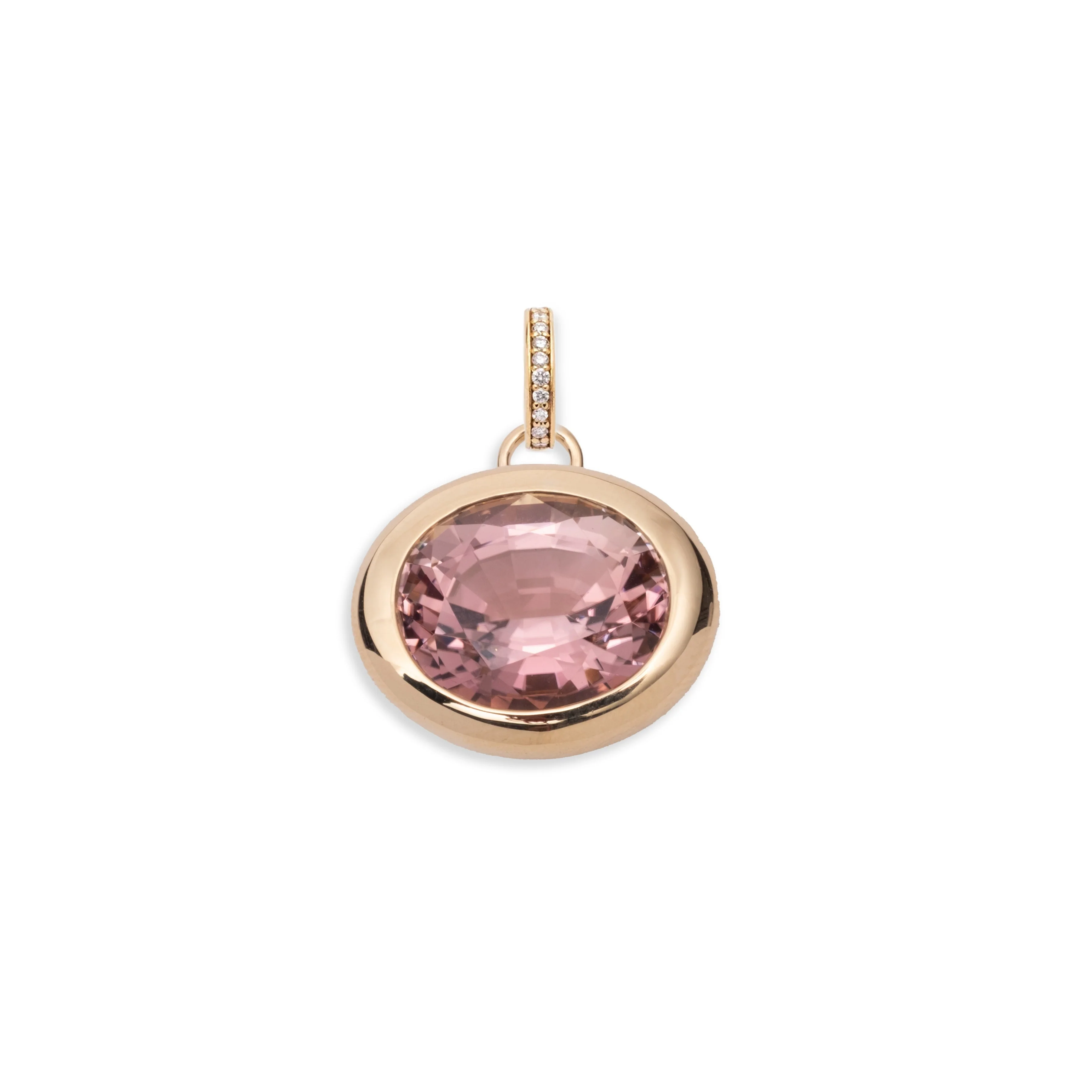 One of a Kind | Oval Cut Bi-Color Tourmaline Gemstone Cache Link Pendant 11.23ct | Bi-Color Tourmaline, Yellow Gold - Image 5