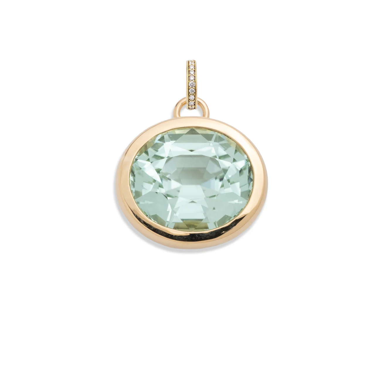 One of a Kind | Oval Cut Seafoam Tourmaline Gemstone Cache Link Pendant 17.41ct | Seafoam Tourmaline, Yellow Gold - Image 3