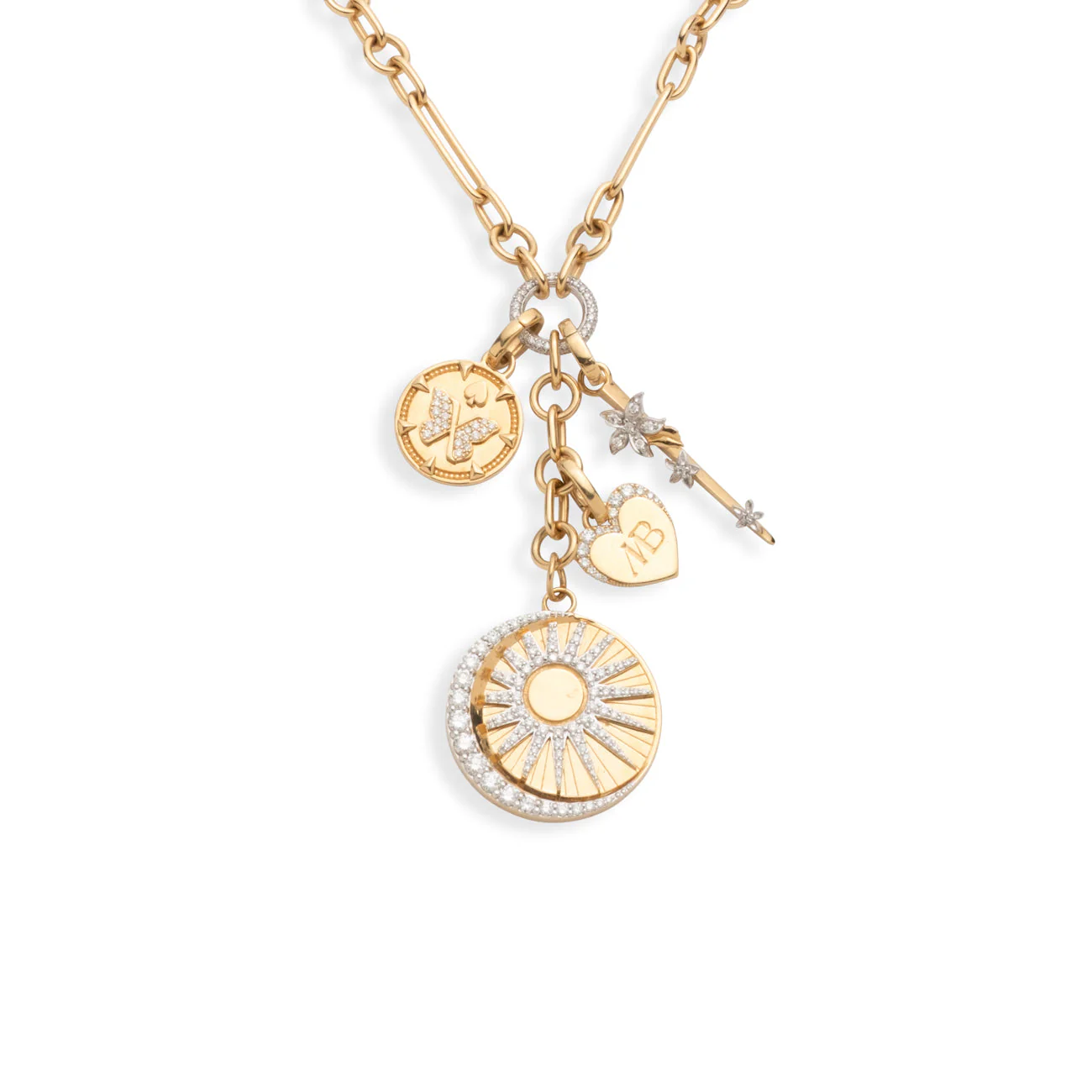 Personalized - Wholeness | Balance and Engravable Heart Small Mixed Clip Extension Necklace | Diamonds, Mixed Gold