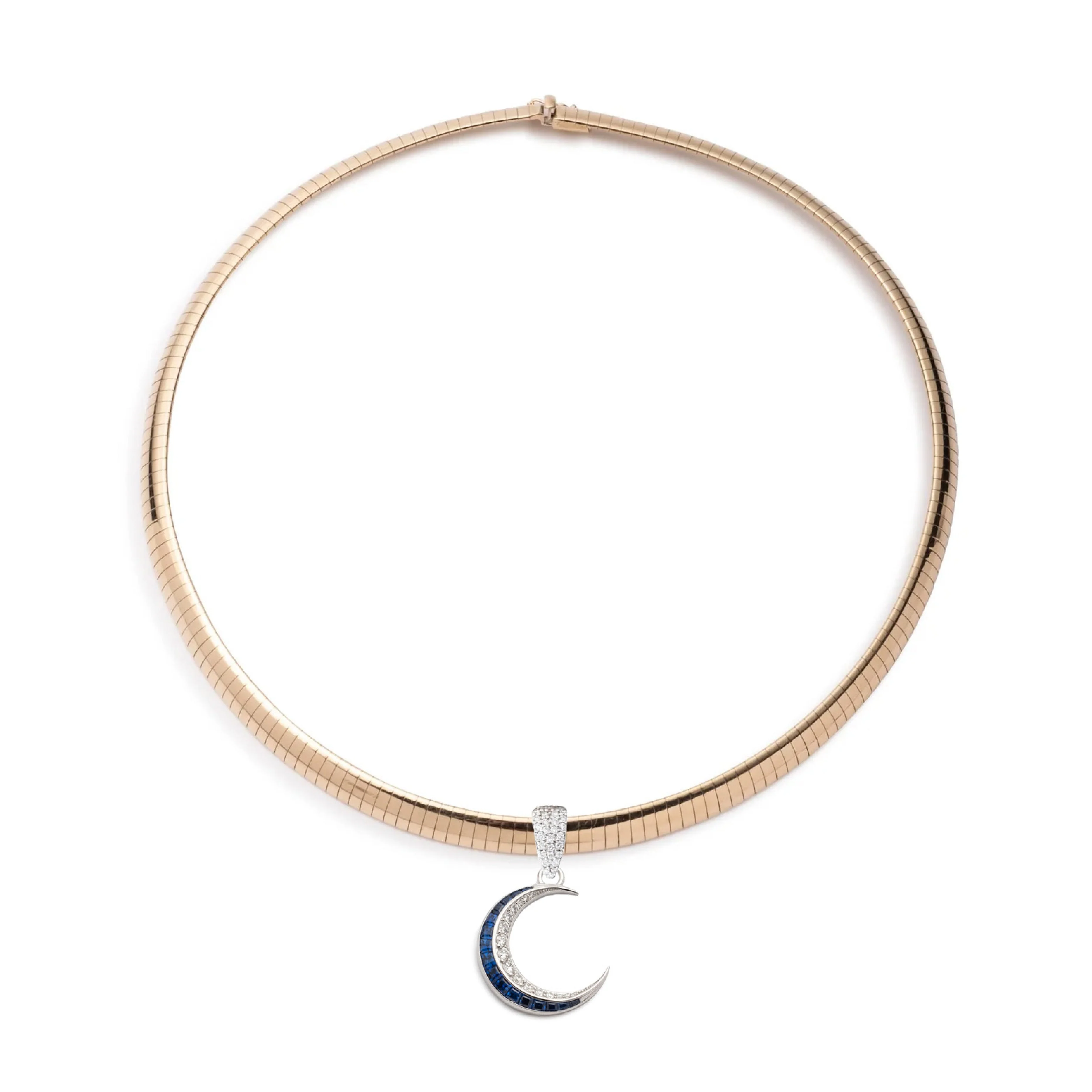 Infinite Gratitude | Crescent Medium Sleek Collar Necklace | Diamonds, Blue Sapphire, Mixed Gold - Image 2