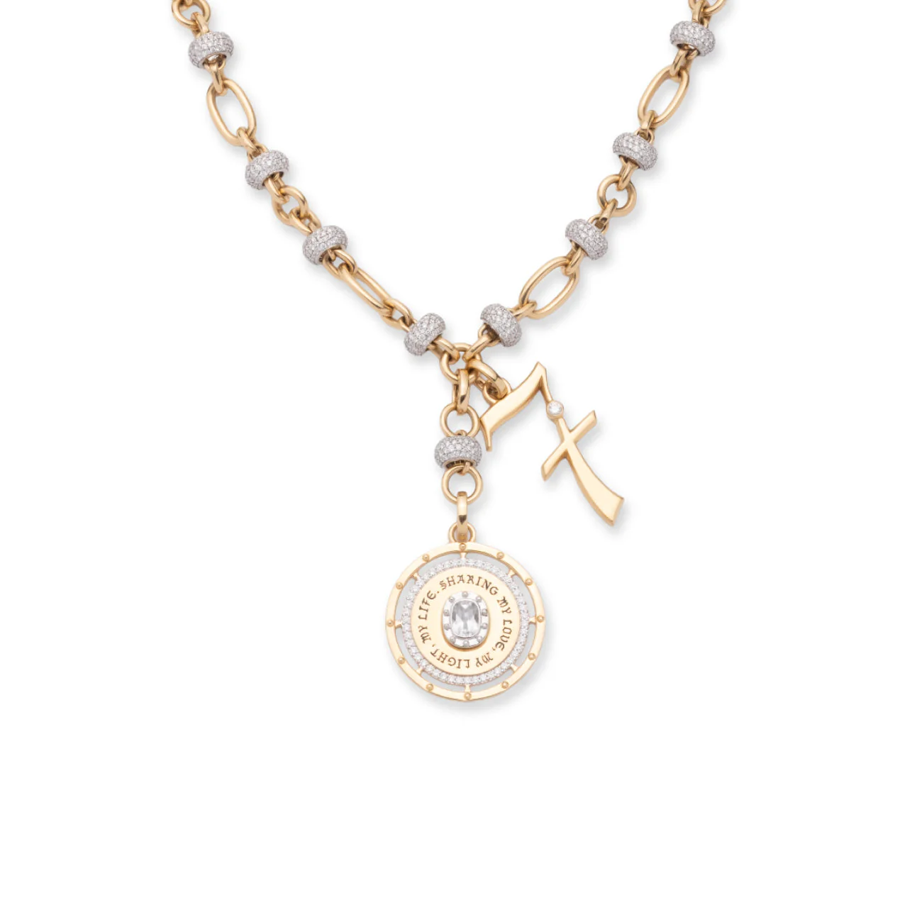 Personalized - True Love | Lovestruck Commitment and Engravable Number Pavé Orbit Extension Necklace | Diamonds, Yellow Gold