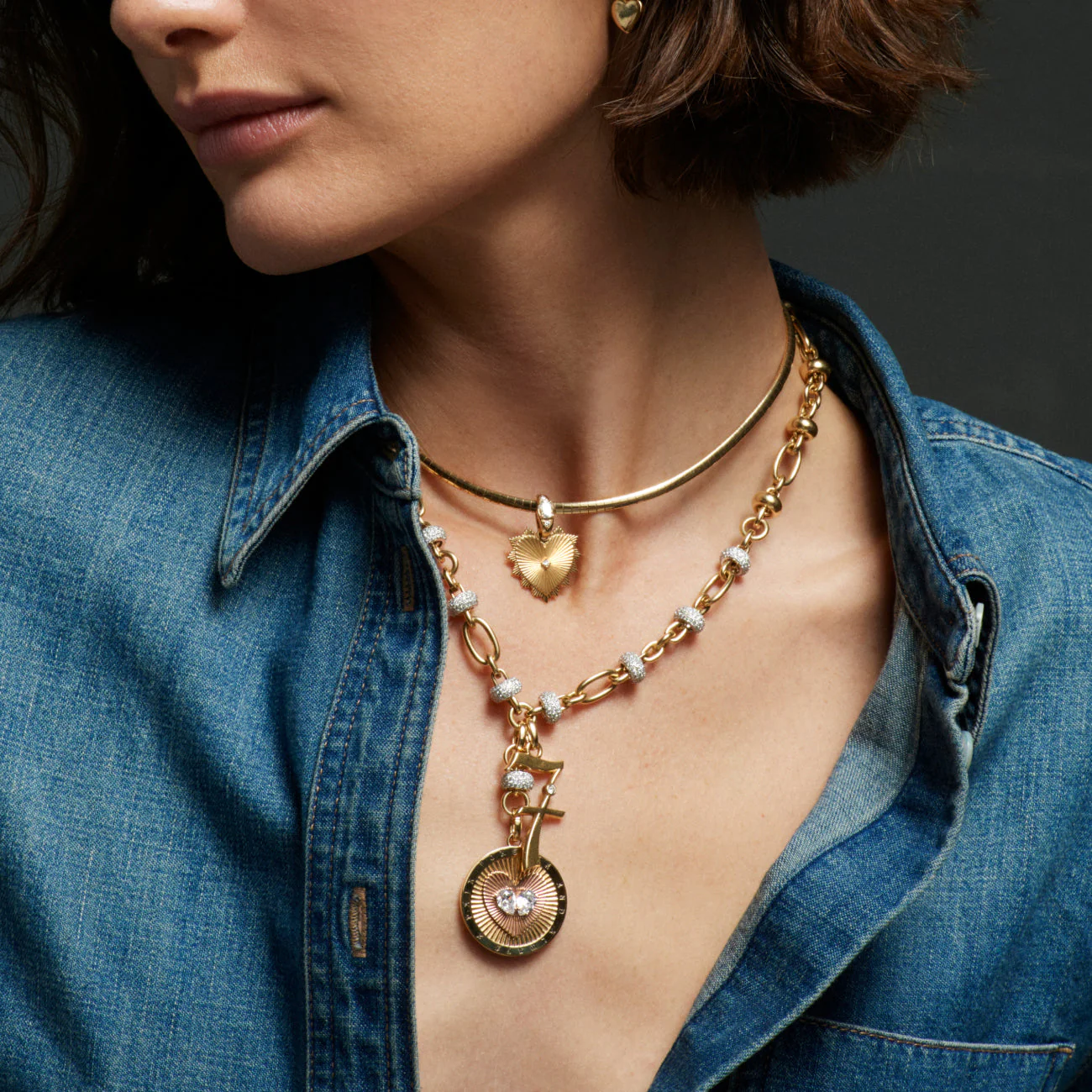Personalized - True Love | Lovestruck Commitment and Engravable Number Pavé Orbit Extension Necklace | Diamonds, Yellow Gold - Image 2