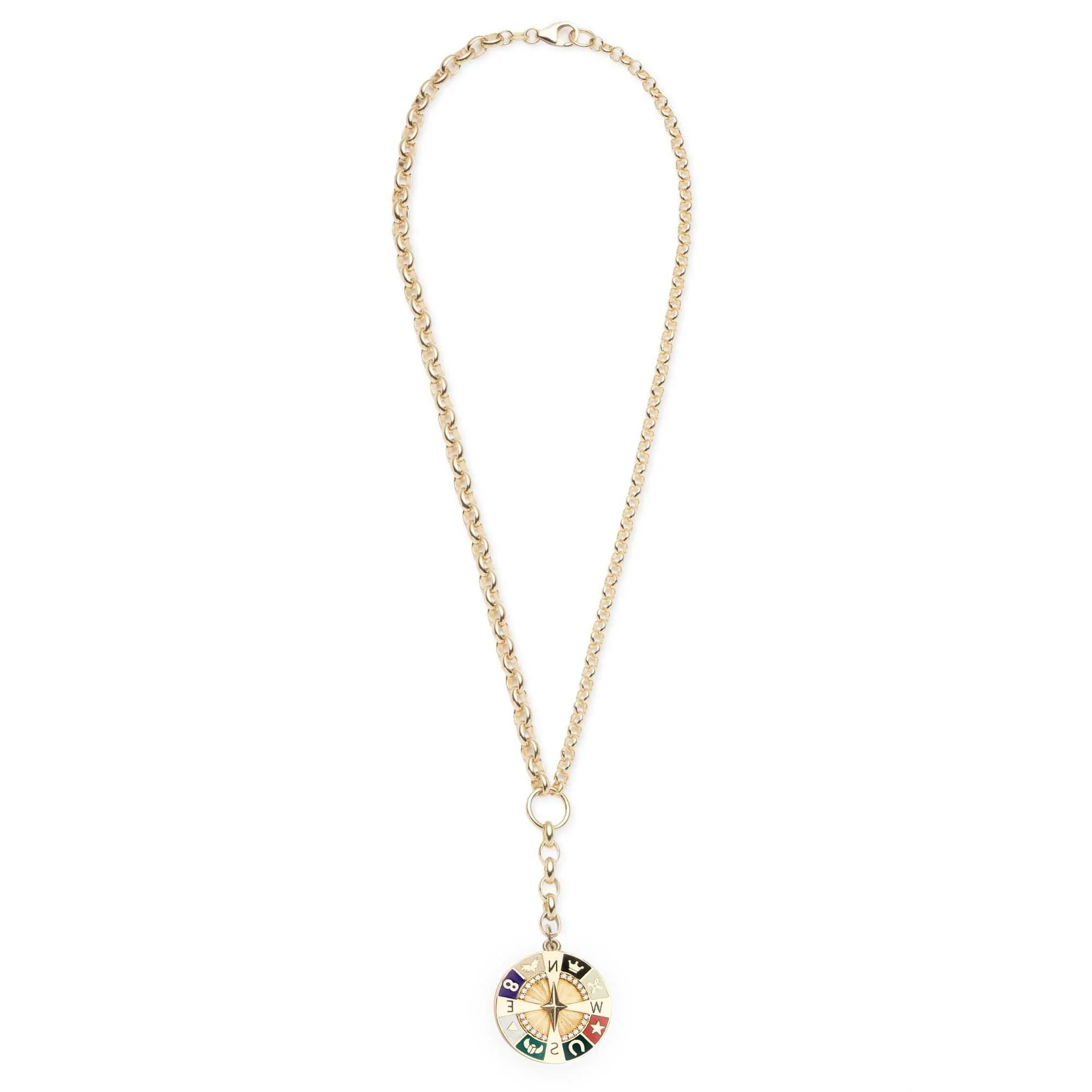 Internal Compass | Heavy Mixed Belcher Extension Necklace | Multi-Color Ceramic, Diamonds, Yellow Gold - Image 3