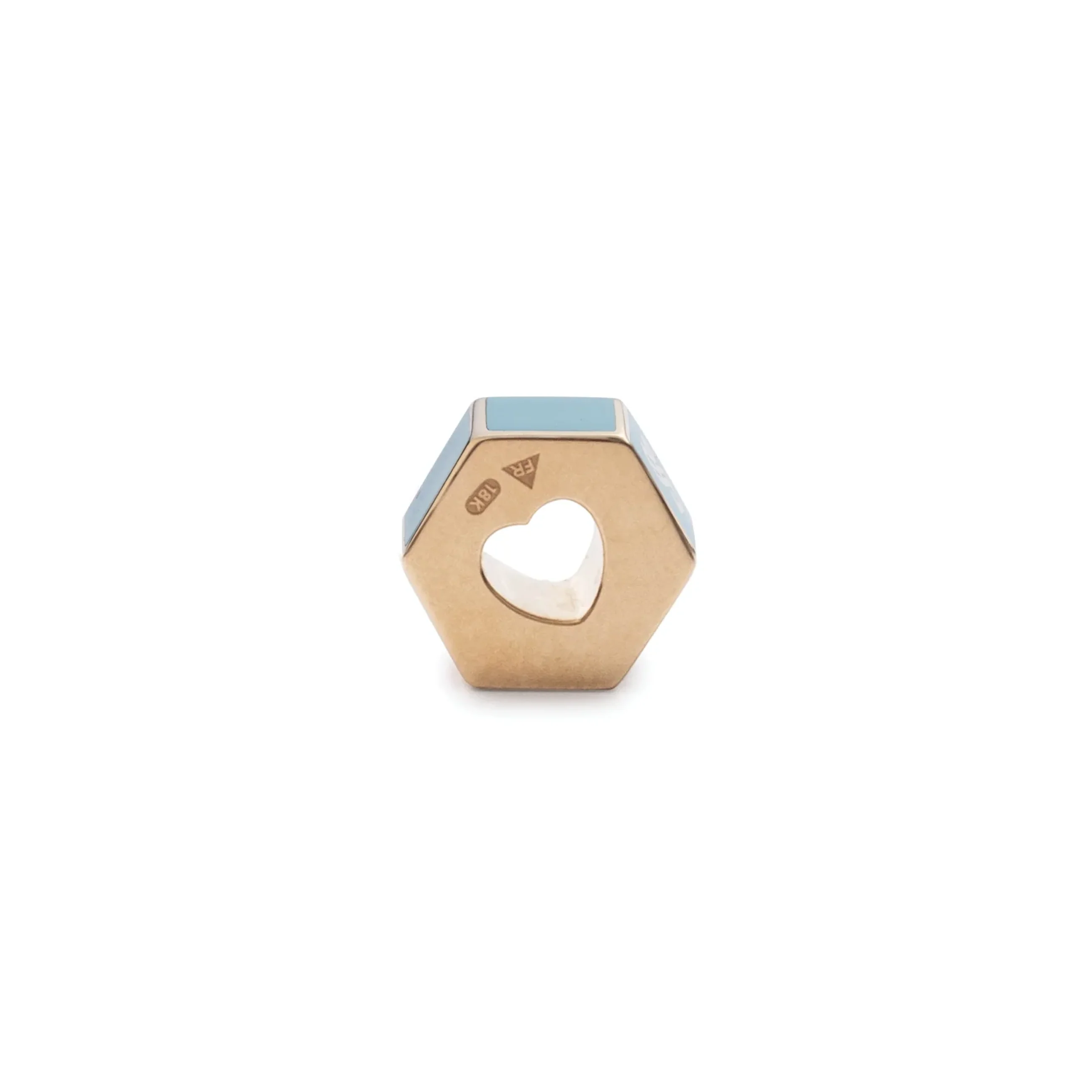 Personalized | Custom Faceted Medium Heart Beat | Aqua Ceramic, Yellow Gold - Image 3