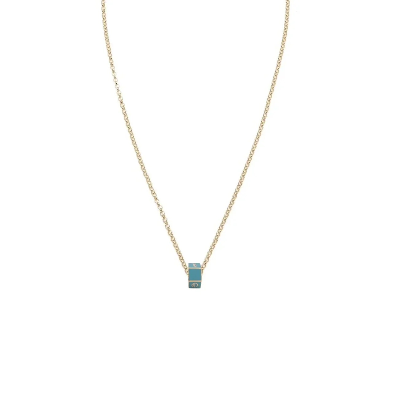 Personalized - True Love | Custom Medium Ceramic Faceted Heart Beat Belcher Necklace | Aqua Ceramic, Yellow Gold