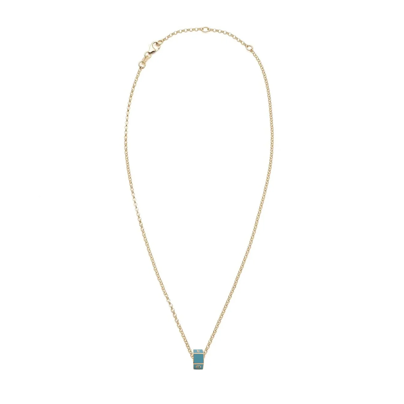 Personalized - True Love | Custom Medium Ceramic Faceted Heart Beat Belcher Necklace | Aqua Ceramic, Yellow Gold - Image 3