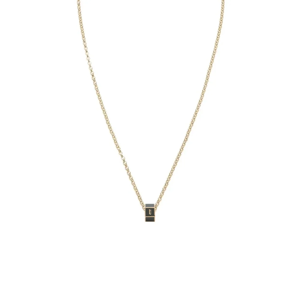 Personalized - True Love | Custom Medium Ceramic Faceted Heart Beat Belcher Necklace | Olive Ceramic, Yellow Gold