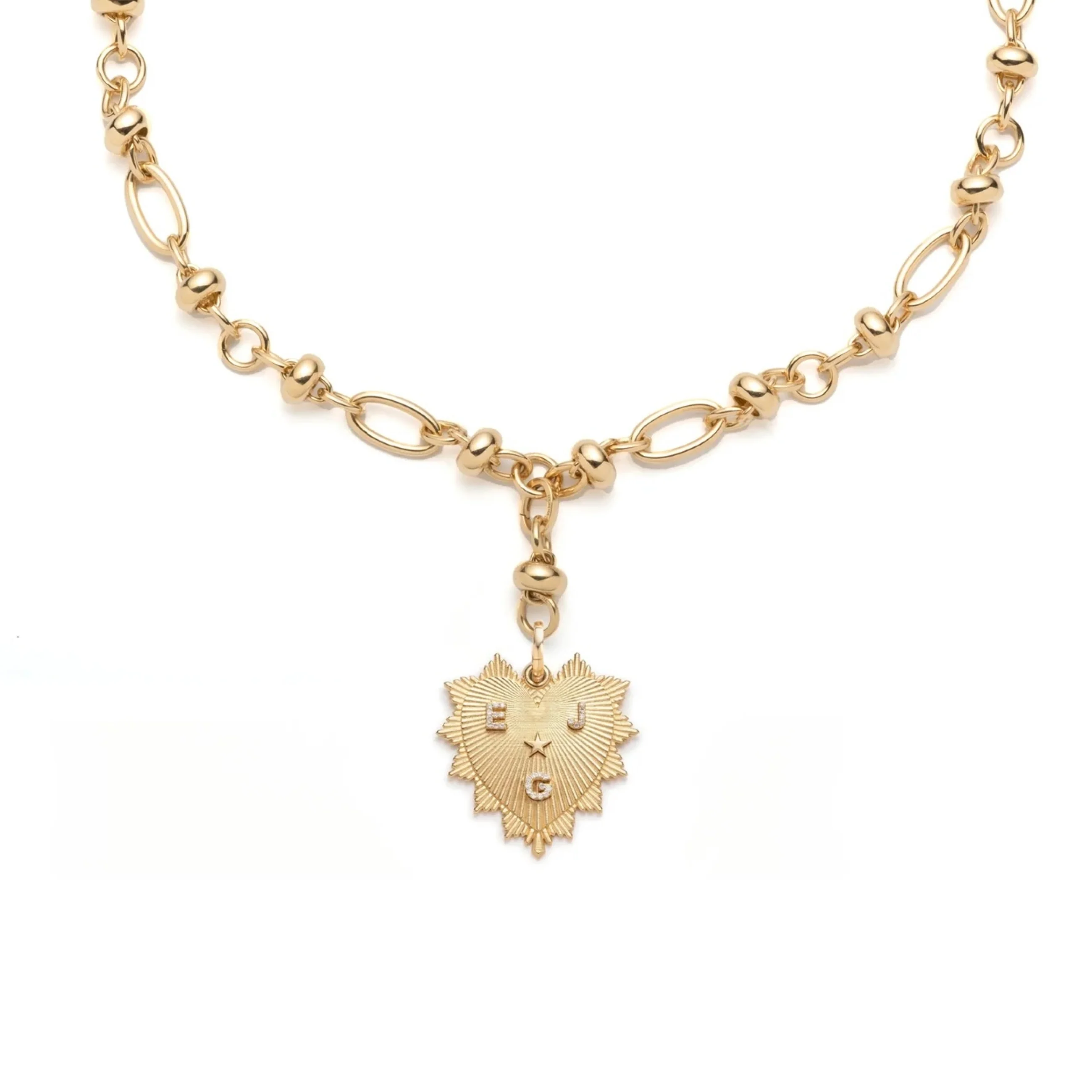 Personalized - True Love | Custom Heart Love Token Orbit Extension Necklace | Diamonds, Yellow Gold