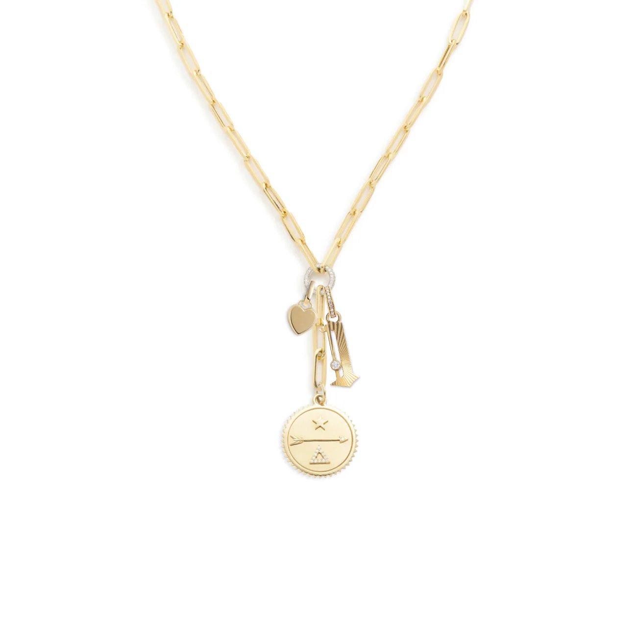 Personalized - Dream | Number and Engravable Heart Ingot Medium Clip Extension Necklace | Diamonds, Yellow Gold
