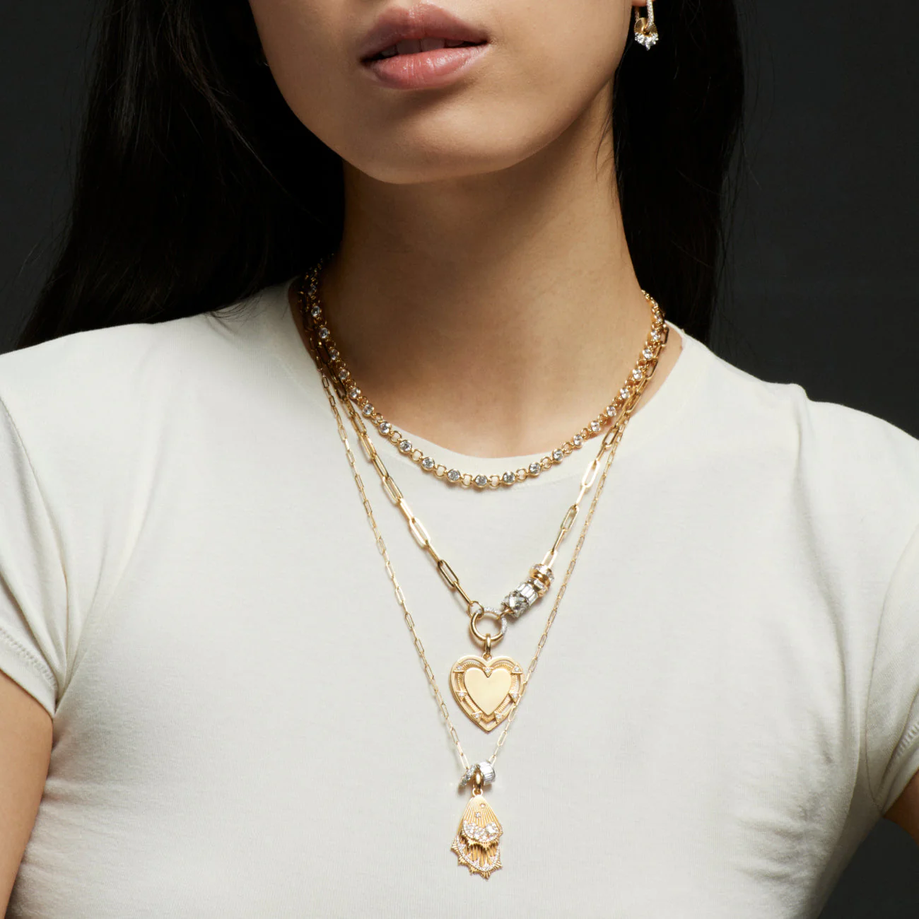 Reverie - True Love | Encrusted Butterfly Wings and Heart Beats Fine Clip Necklace | Diamonds, Yellow Gold - Image 2