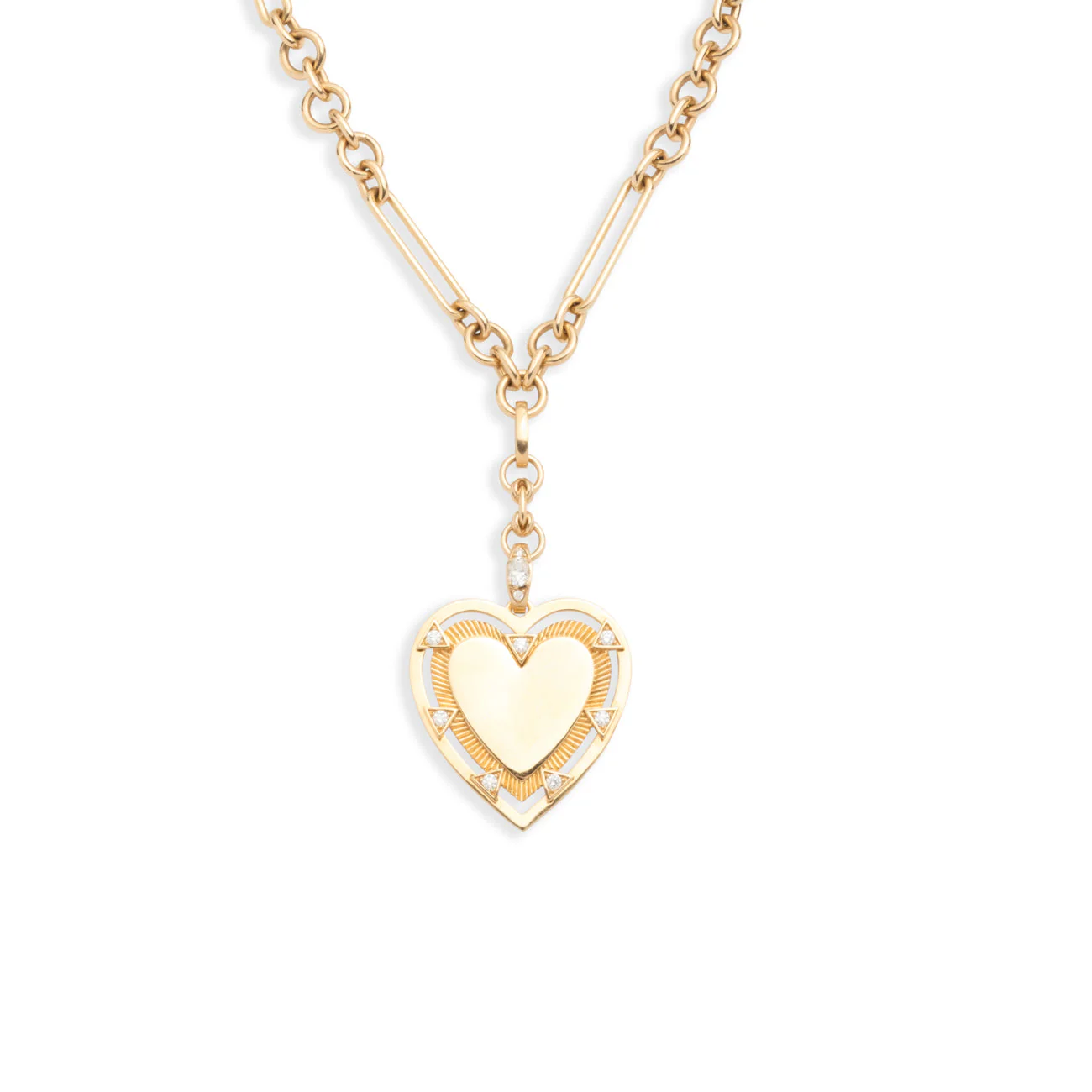 Personalized - True Love | Engravable Heart Midsize Mixed Clip Extension Necklace | Diamonds, Yellow Gold