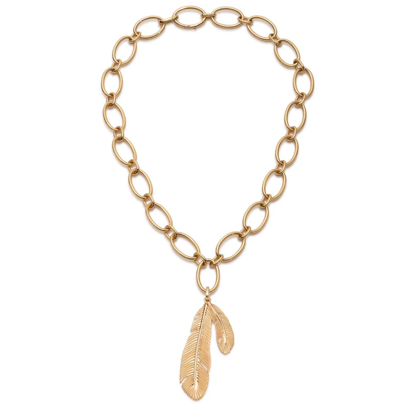 Vivacity | Feather Couplet Oval Link Necklace | Yellow Gold - Image 2