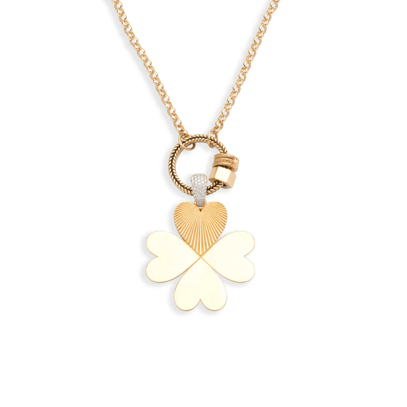 True Love | Four Heart Clover and Heart Beats Medium Belcher Open Chain | Diamonds, Yellow Gold