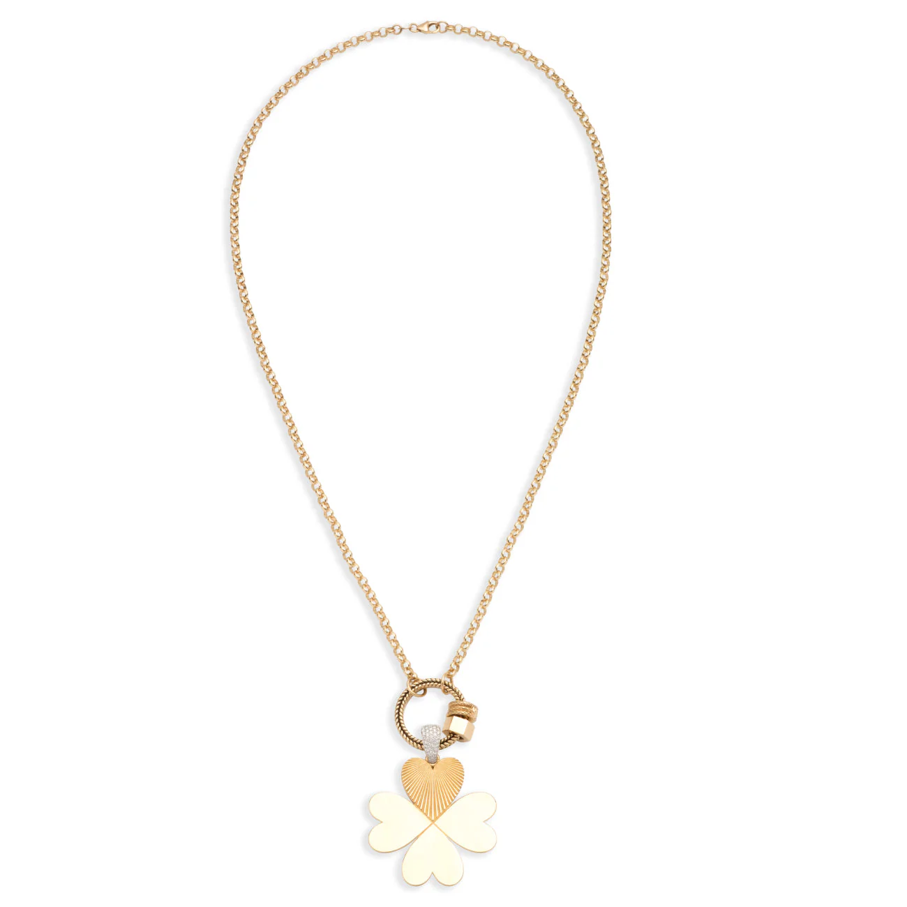 True Love | Four Heart Clover and Heart Beats Medium Belcher Open Chain | Diamonds, Yellow Gold - Image 3