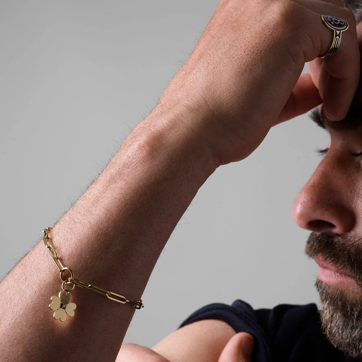 True Love - Personalized | Engravable Four Heart Clover Medium Clip Bracelet | Diamond, Yellow Gold - Image 6