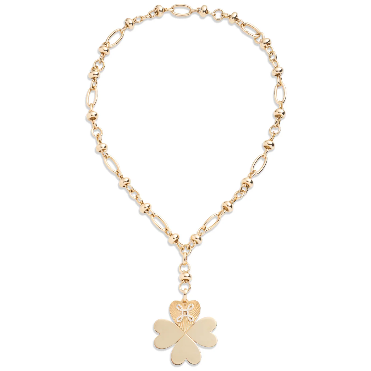 Personalized - True Love | Engravable Four Heart Clover Orbit Extension Necklace | Diamonds, Yellow Gold - Image 3