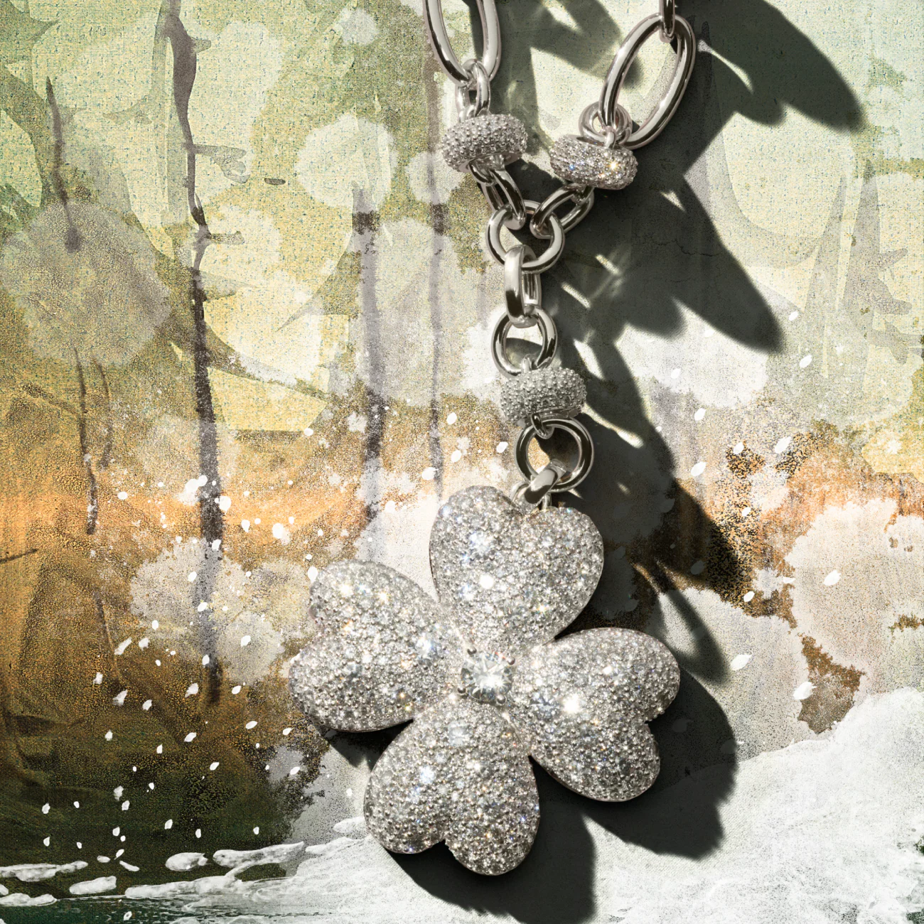 True Love | Snow Pavé Four Heart Clover Orbit Extension Necklace | Diamonds, White Gold - Image 2
