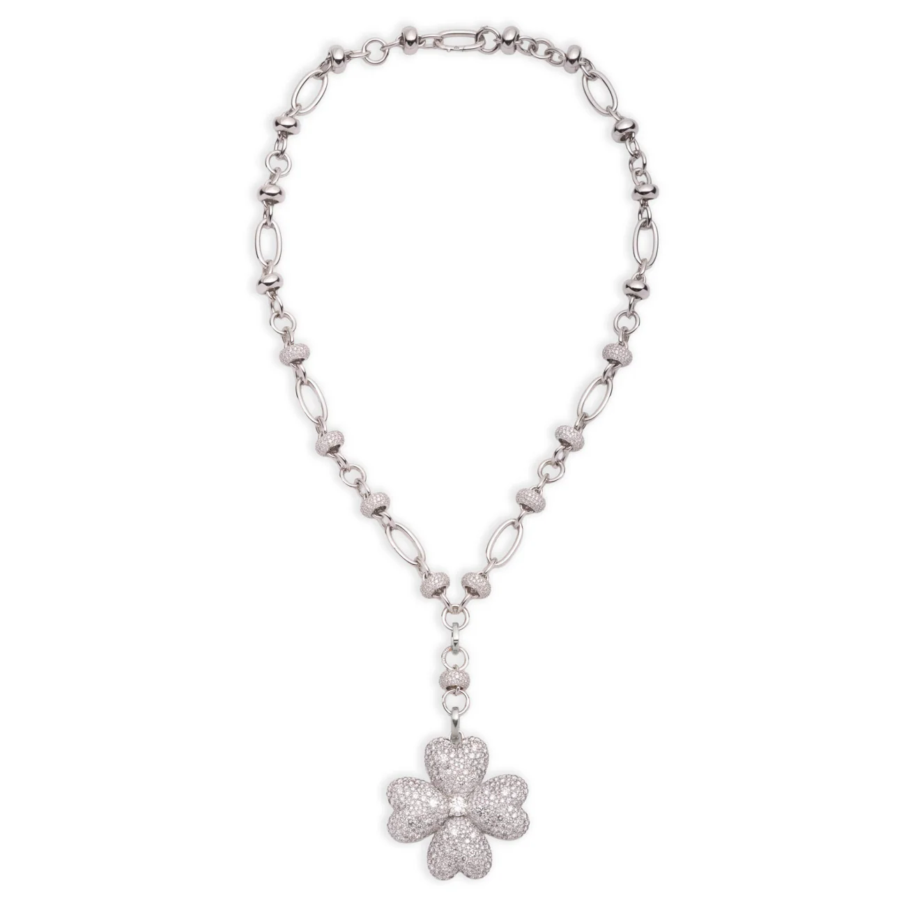 True Love | Snow Pavé Four Heart Clover Orbit Extension Necklace | Diamonds, White Gold - Image 3
