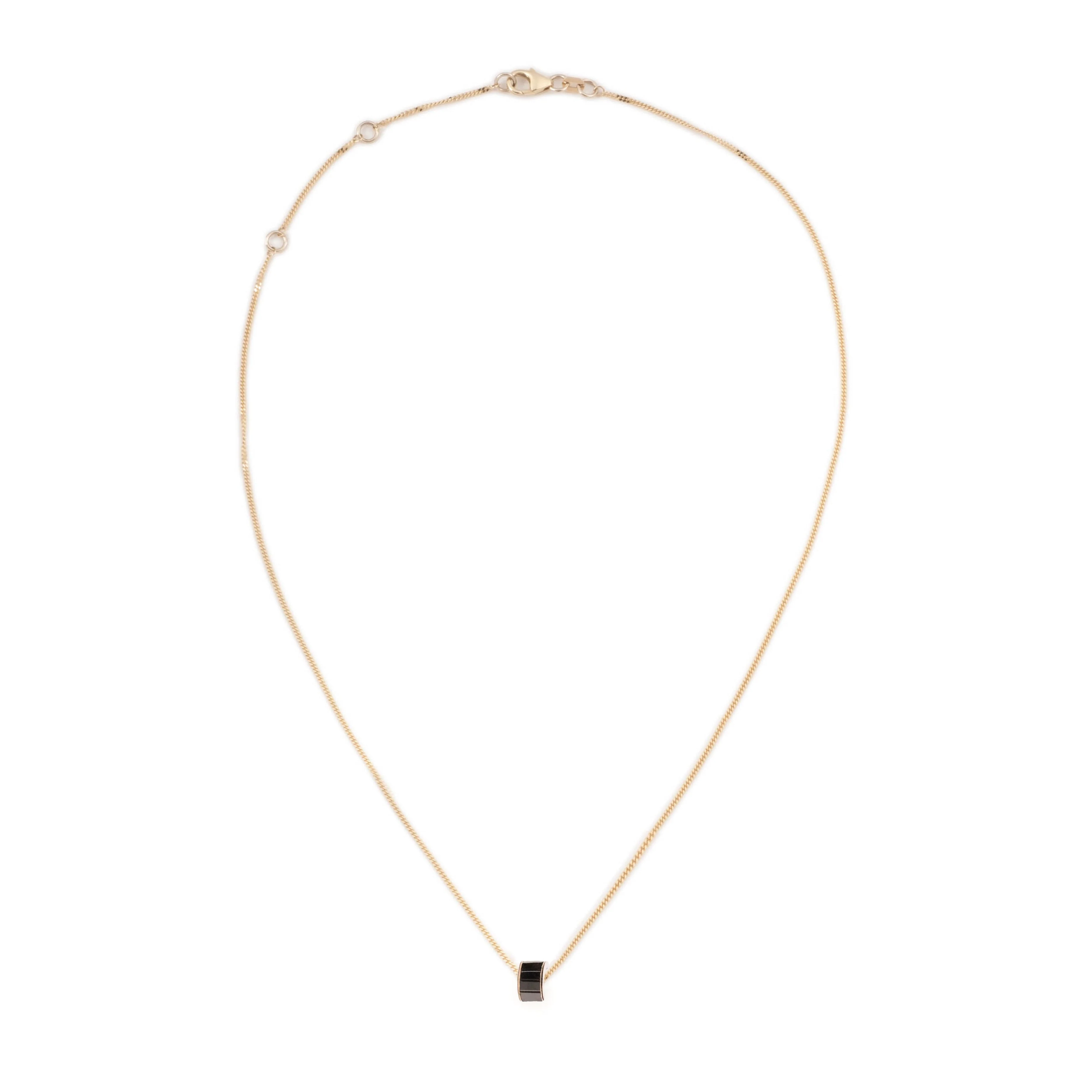 True Love | Baguette Heart Beat Fine Diamond Cut Curb Necklace | Black Diamond, Yellow Gold - Image 3