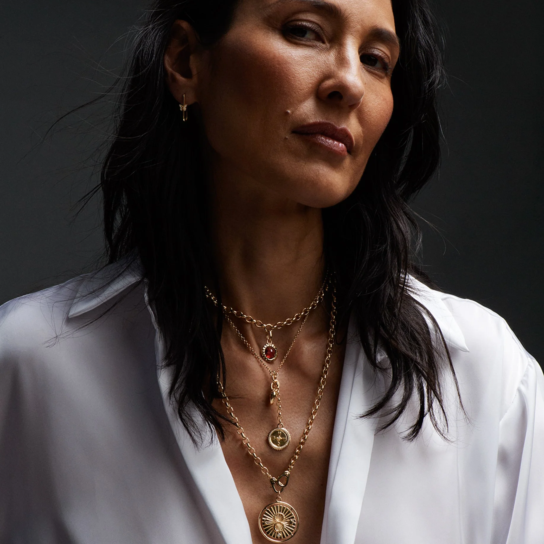 Internal Compass - Infinite Gratitude | Compass and Gemstone Crescent Small Mixed Belcher Extension Necklace | Diamonds, Yellow Gold - Image 2
