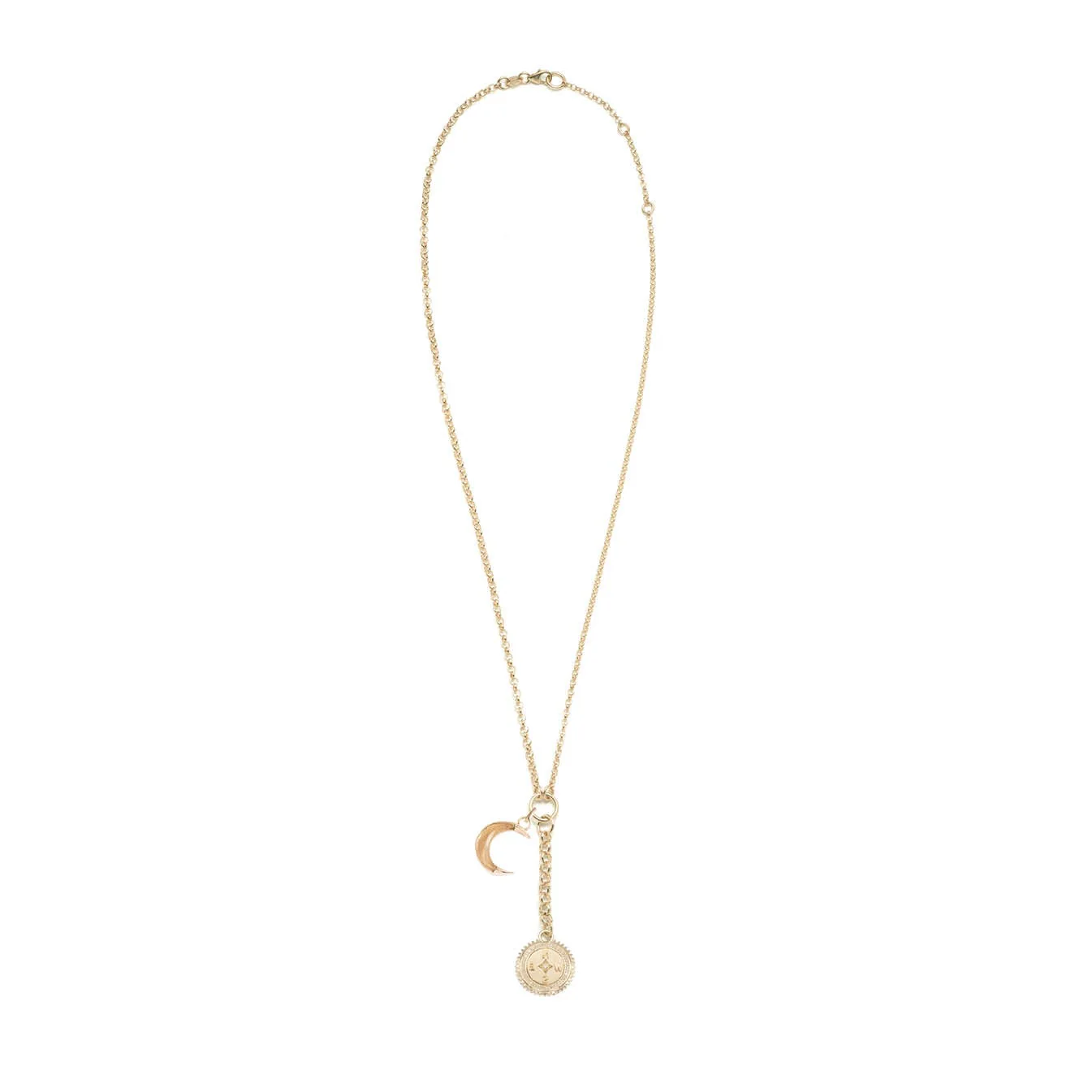 Internal Compass - Infinite Gratitude | Compass and Gemstone Crescent Small Mixed Belcher Extension Necklace | Diamonds, Yellow Gold - Image 4