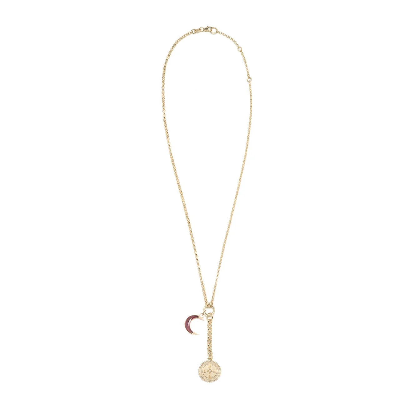 Internal Compass - Infinite Gratitude | Compass and Gemstone Crescent Small Mixed Belcher Extension Necklace | Diamonds, Yellow Gold - Image 5