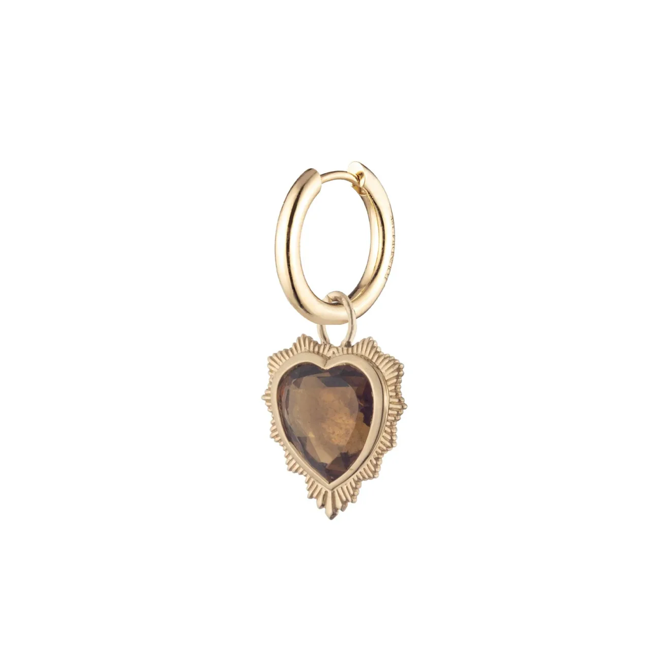 True Love | Gemstone Heart Small Chubby Hoop Earring | Champagne Citrine, Yellow Gold
