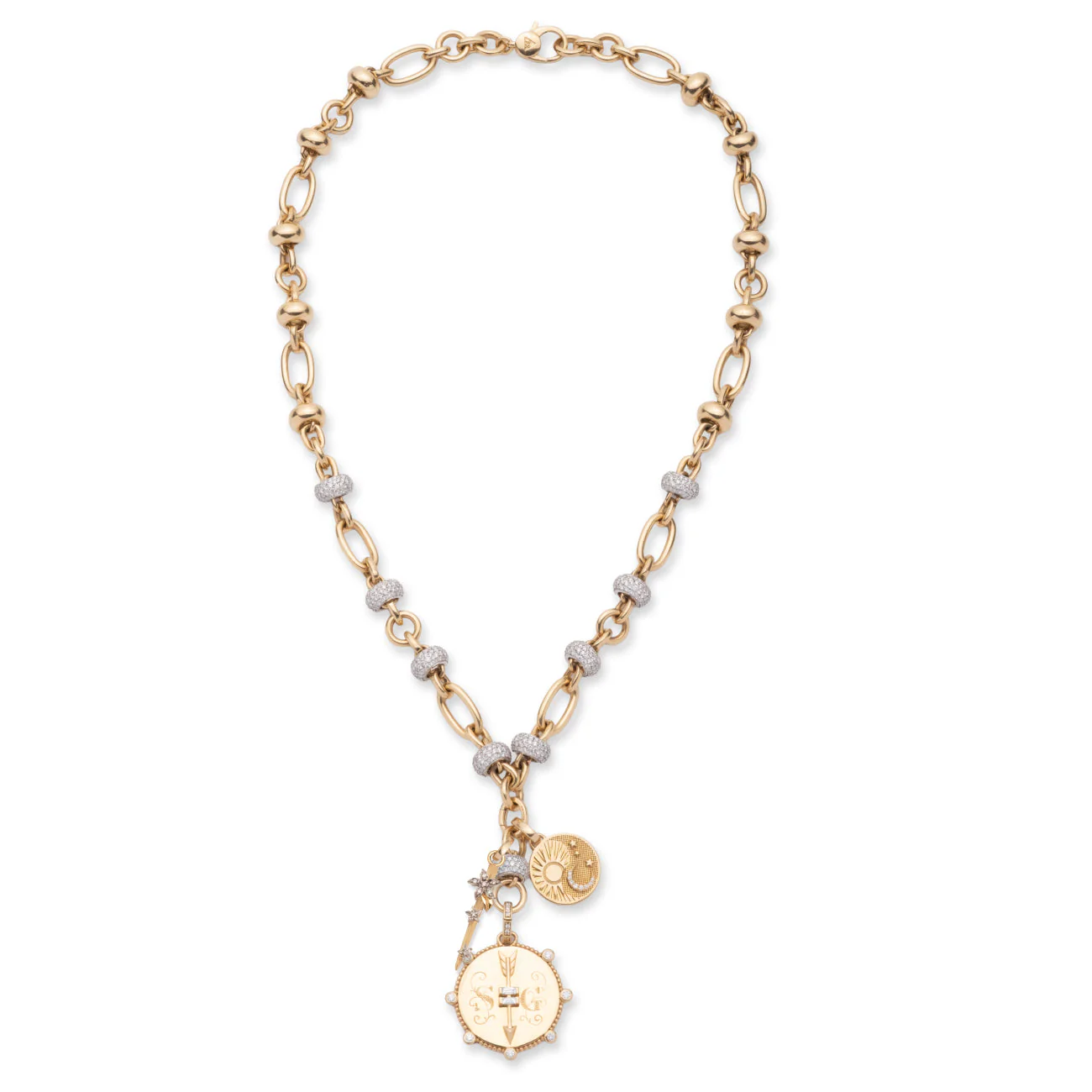 Personalized - True Love | Heart at Peace and Thorn Pavé Orbit Extension Necklace | Diamonds, Yellow Gold - Image 3