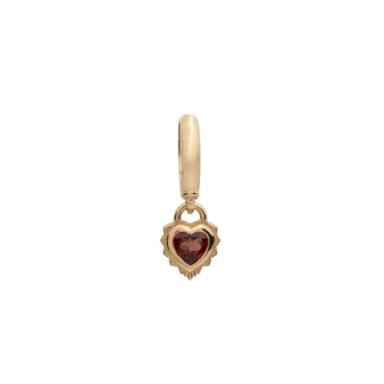 True Love | Gemstone Heart Hoop Earring | Garnet, Yellow Gold