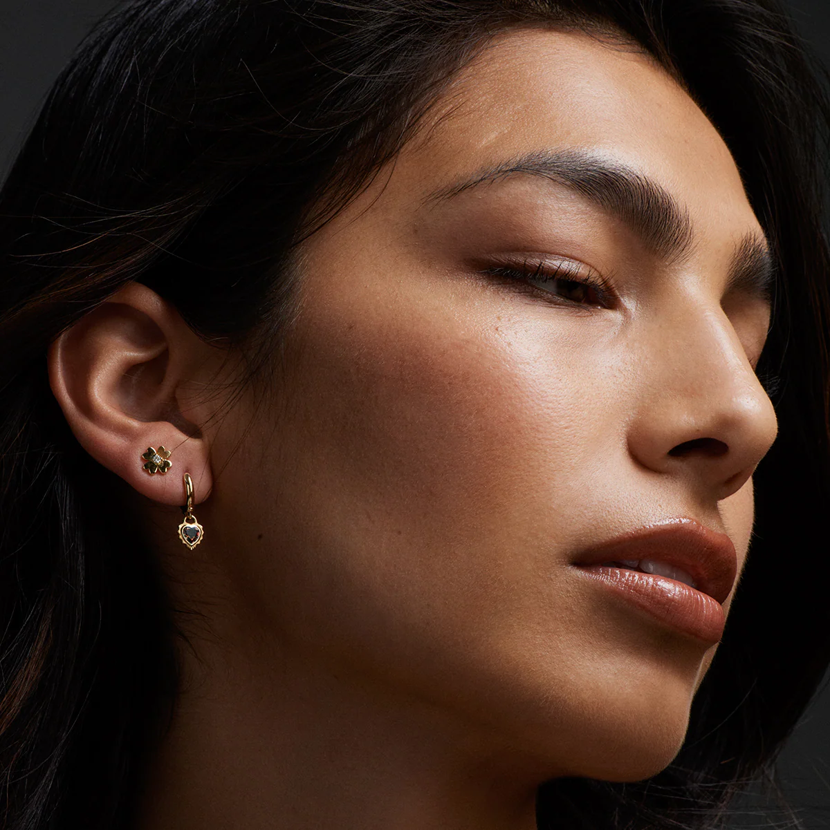 True Love | Gemstone Heart Hoop Earring | Garnet, Yellow Gold - Image 2