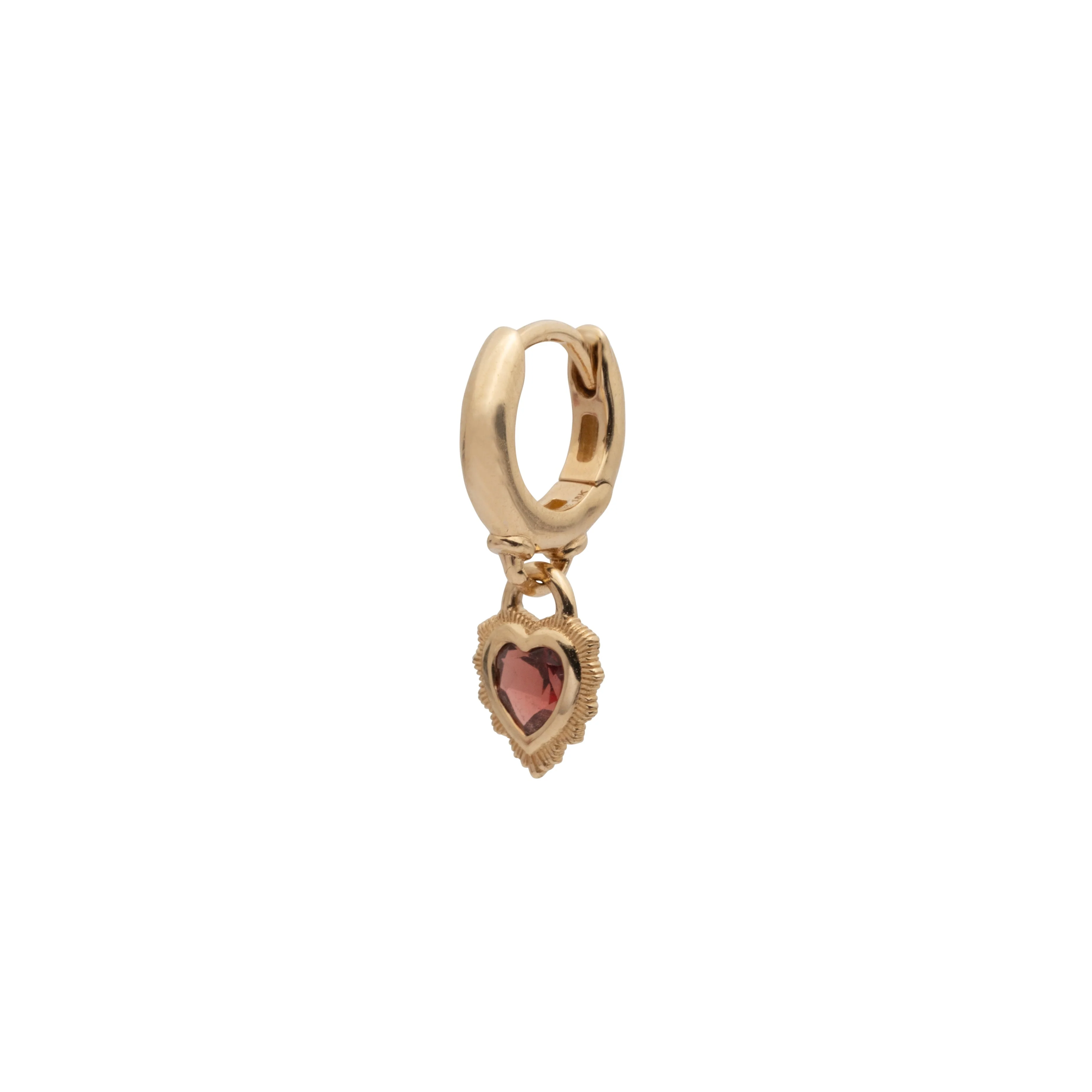 True Love | Gemstone Heart Hoop Earring | Garnet, Yellow Gold - Image 3
