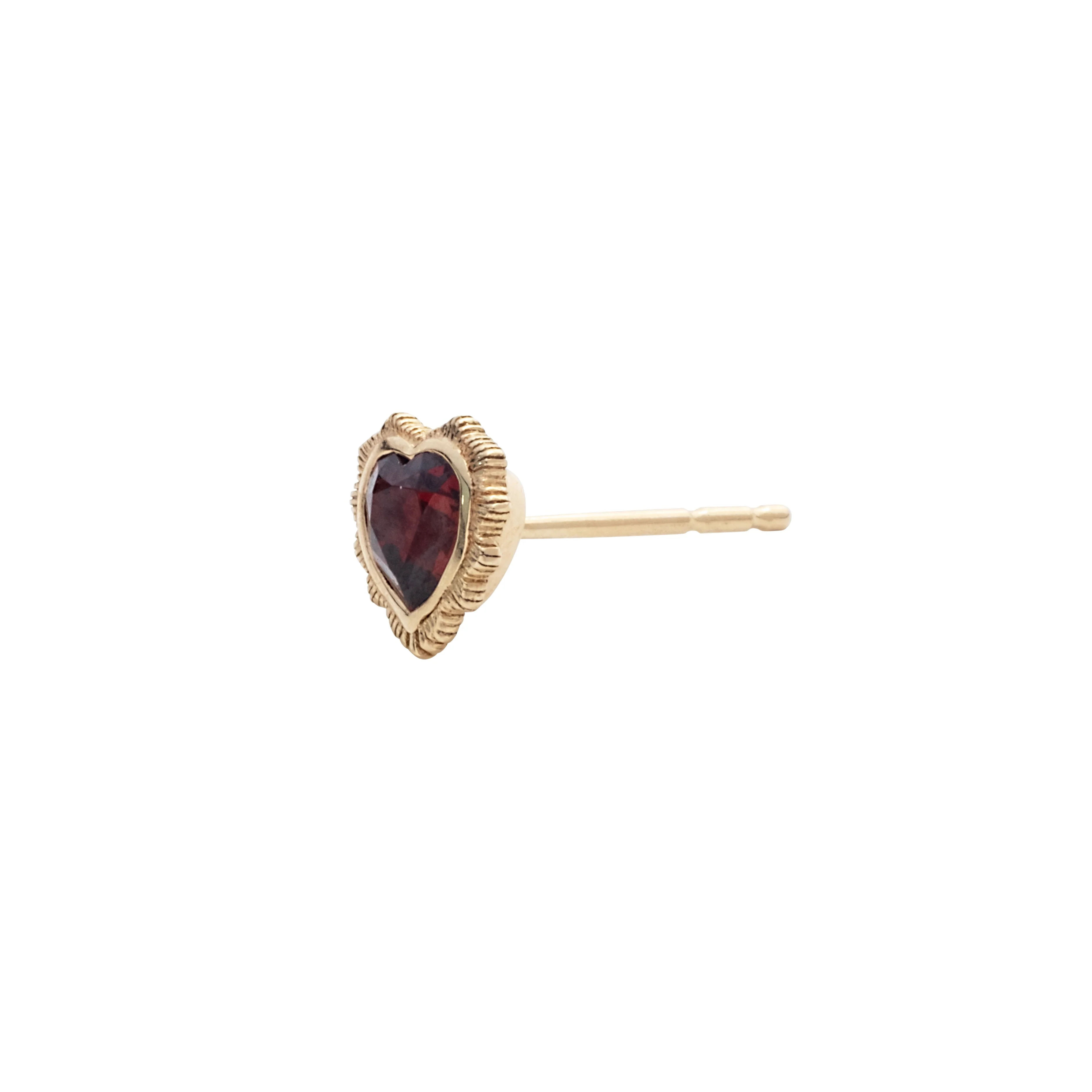 True Love | Gemstone Heart Stud Earring | Garnet, Yellow Gold - Image 3