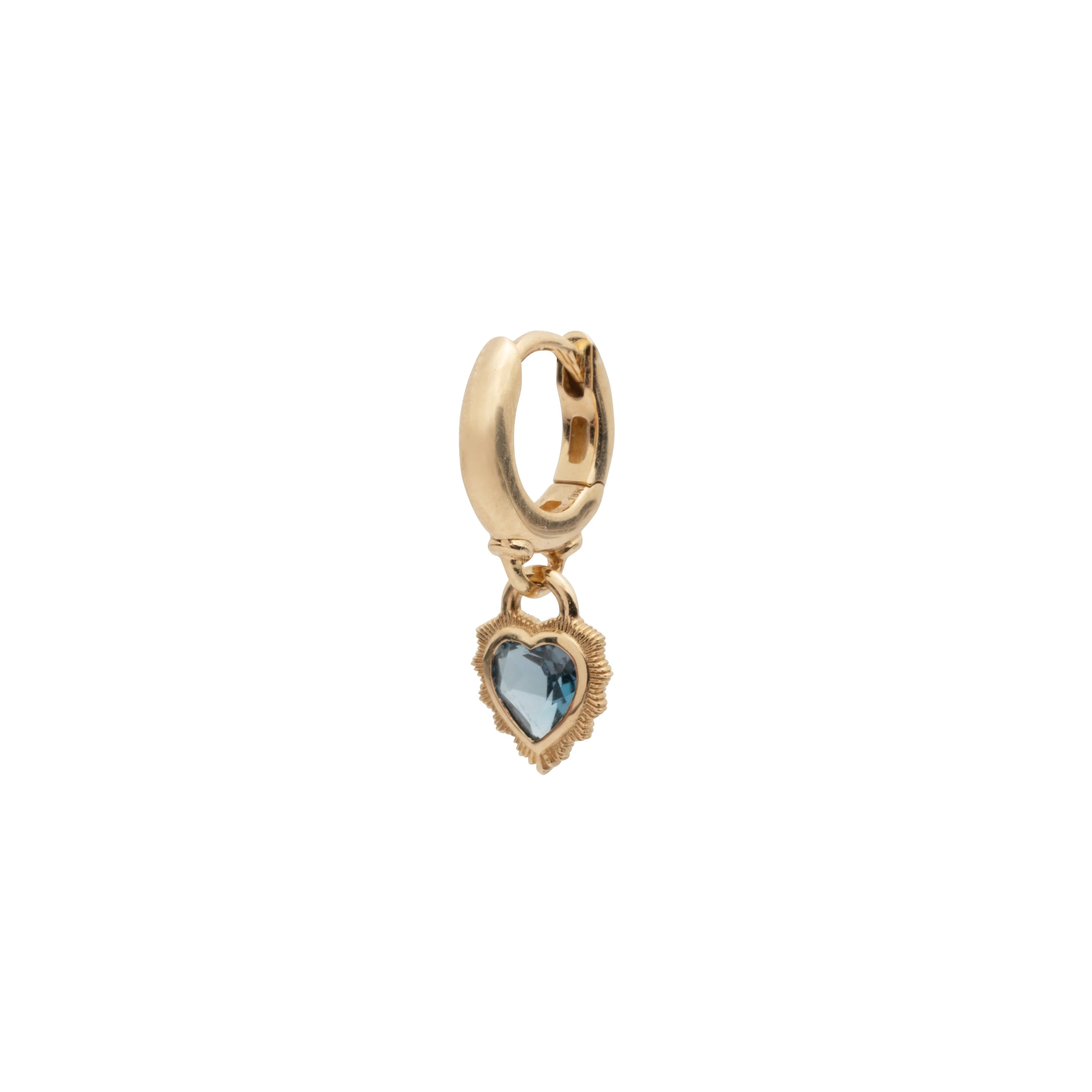 True Love | Gemstone Heart Hoop Earring | London Blue Topaz, Yellow Gold - Image 3