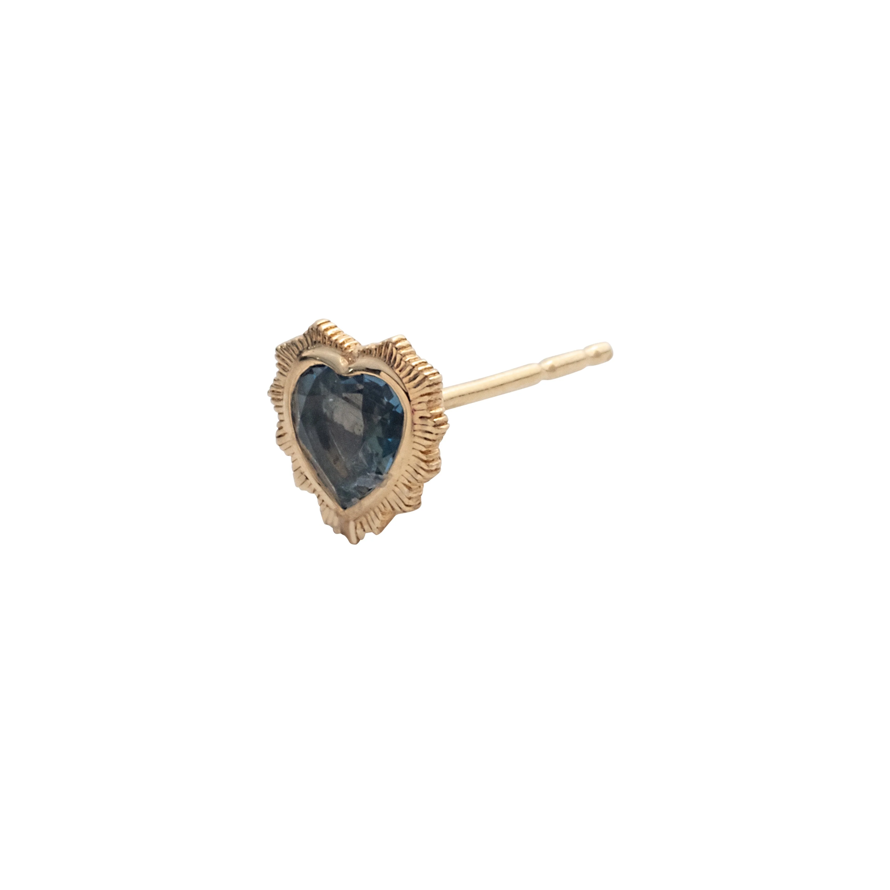 True Love | Gemstone Heart Stud Earring | London Blue Topaz, Yellow Gold - Image 3
