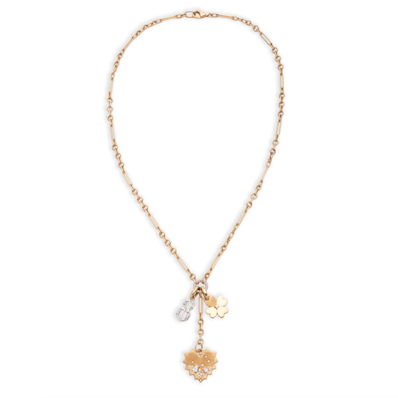 Personalized - True Love | Encrusted Heart Love Token and Engravable Clover Fine Mixed Clip Extension Necklace | Diamonds, Mixed Gold - Image 3