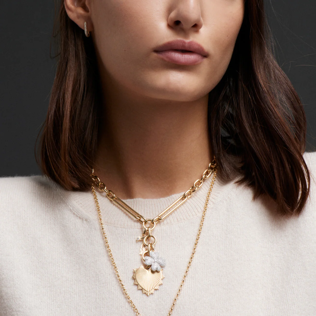 Personalized - True Love | Heart Love Token and Number Oversized Mixed Clip Necklace | Diamonds, Mixed Gold - Image 2