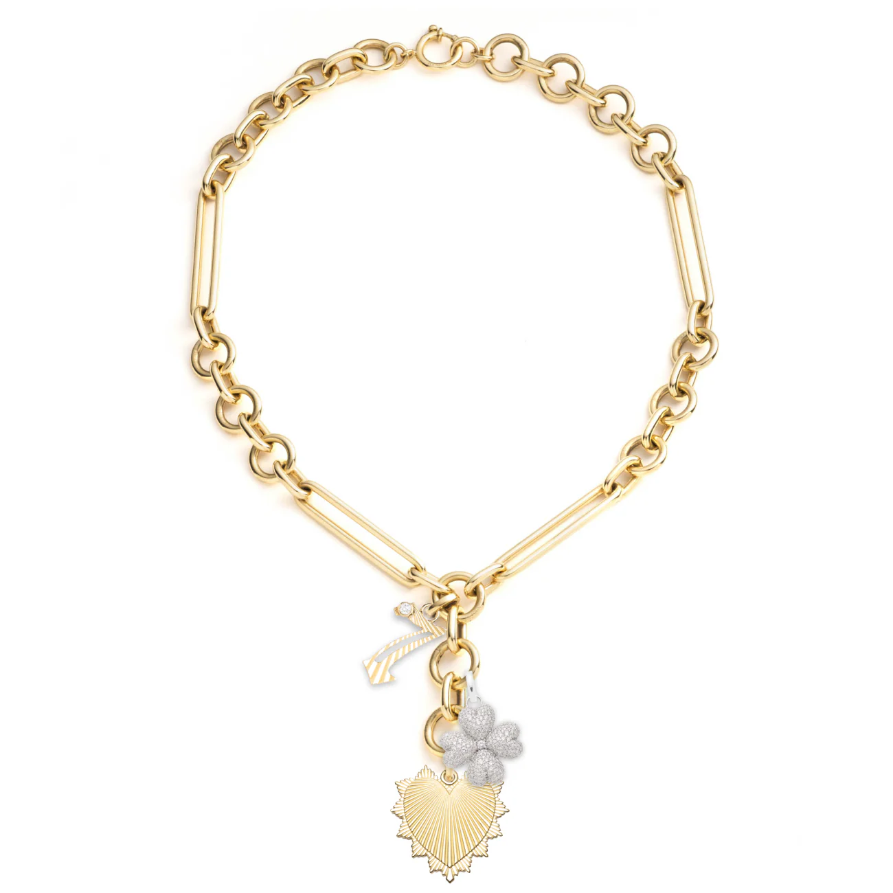 Personalized - True Love | Heart Love Token and Number Oversized Mixed Clip Necklace | Diamonds, Mixed Gold - Image 3
