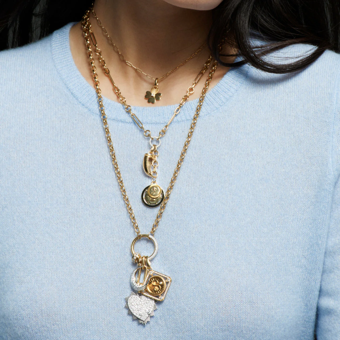 True Love - Infinite Gratitude | Snow Pavé Heart Love Token and Karma Framed Heavy Belcher Open Chain | Diamonds, Mixed Gold - Image 2