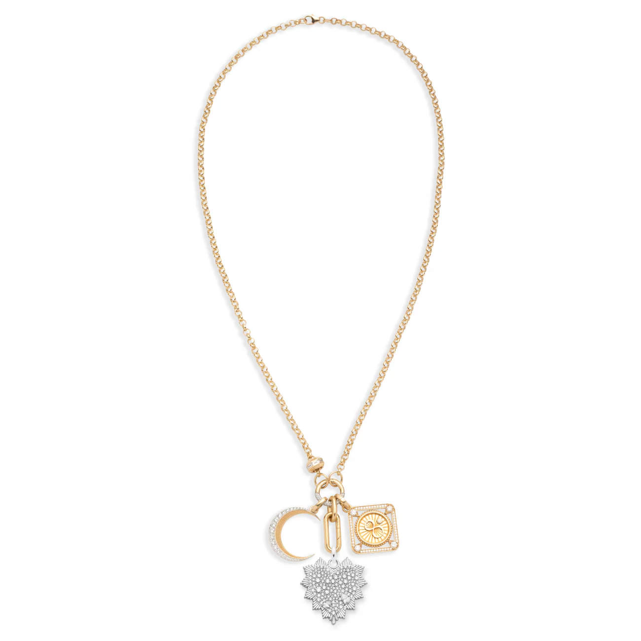 True Love - Infinite Gratitude | Snow Pavé Heart Love Token and Karma Framed Heavy Belcher Open Chain | Diamonds, Mixed Gold - Image 3