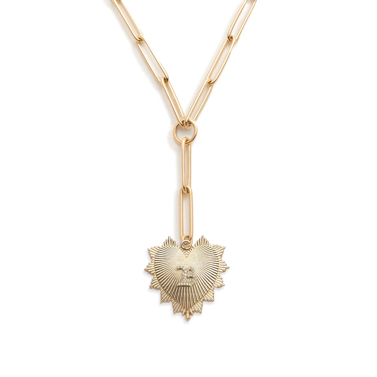 Personalized - True Love | Initial Heart Love Token Large Clip Extension Necklace | Diamonds, Yellow Gold