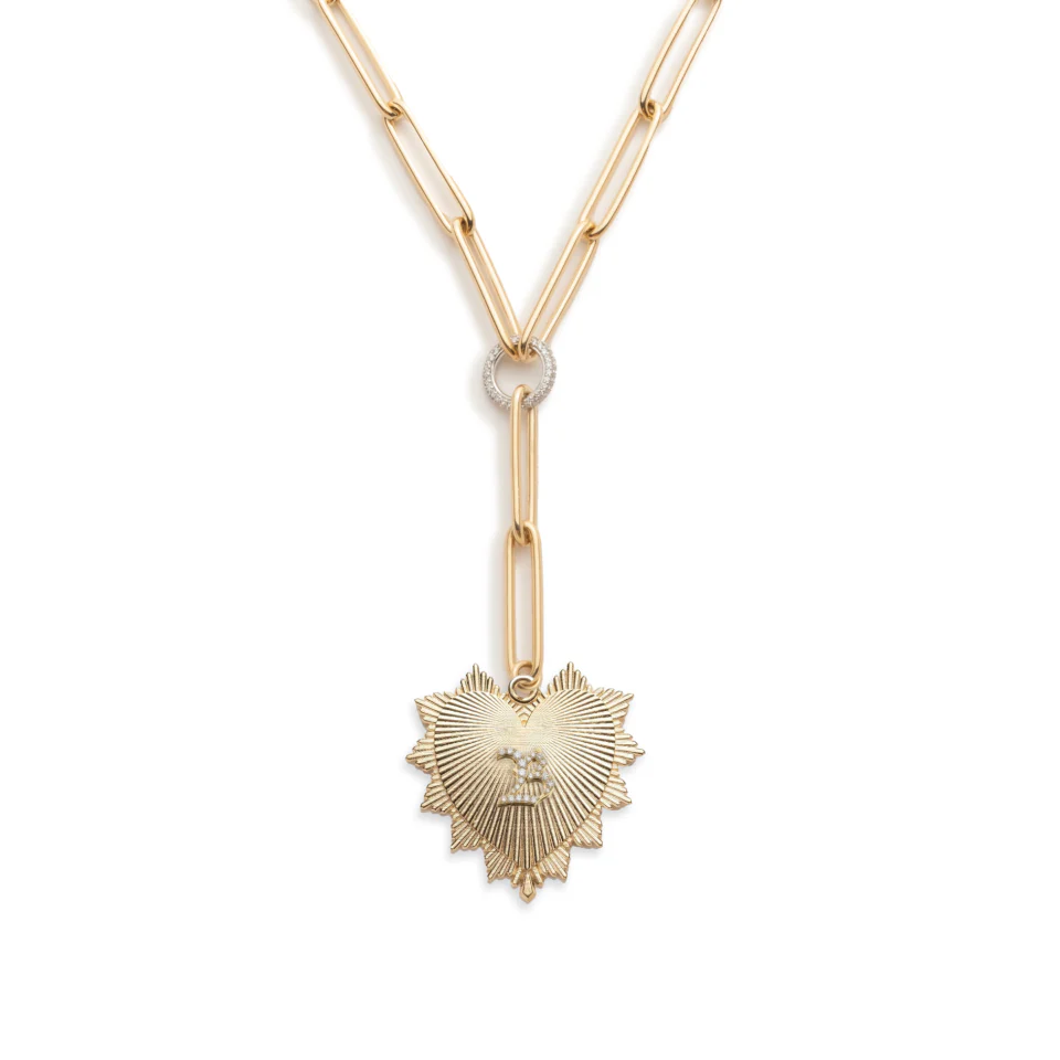 Personalized - True Love | Initial Heart Love Token Large Clip Extension Necklace | Diamonds, Yellow Gold - Image 2