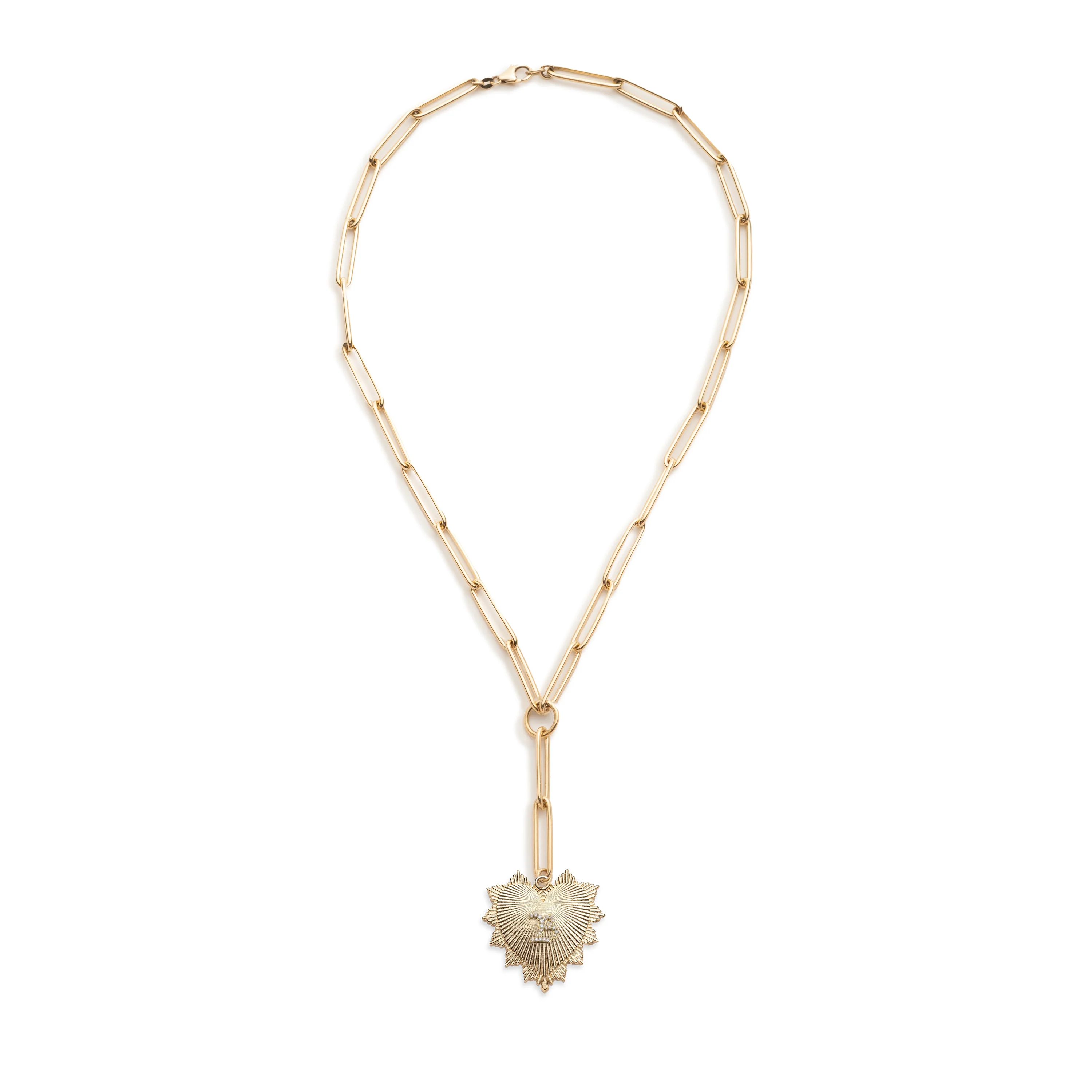 Personalized - True Love | Initial Heart Love Token Large Clip Extension Necklace | Diamonds, Yellow Gold - Image 3