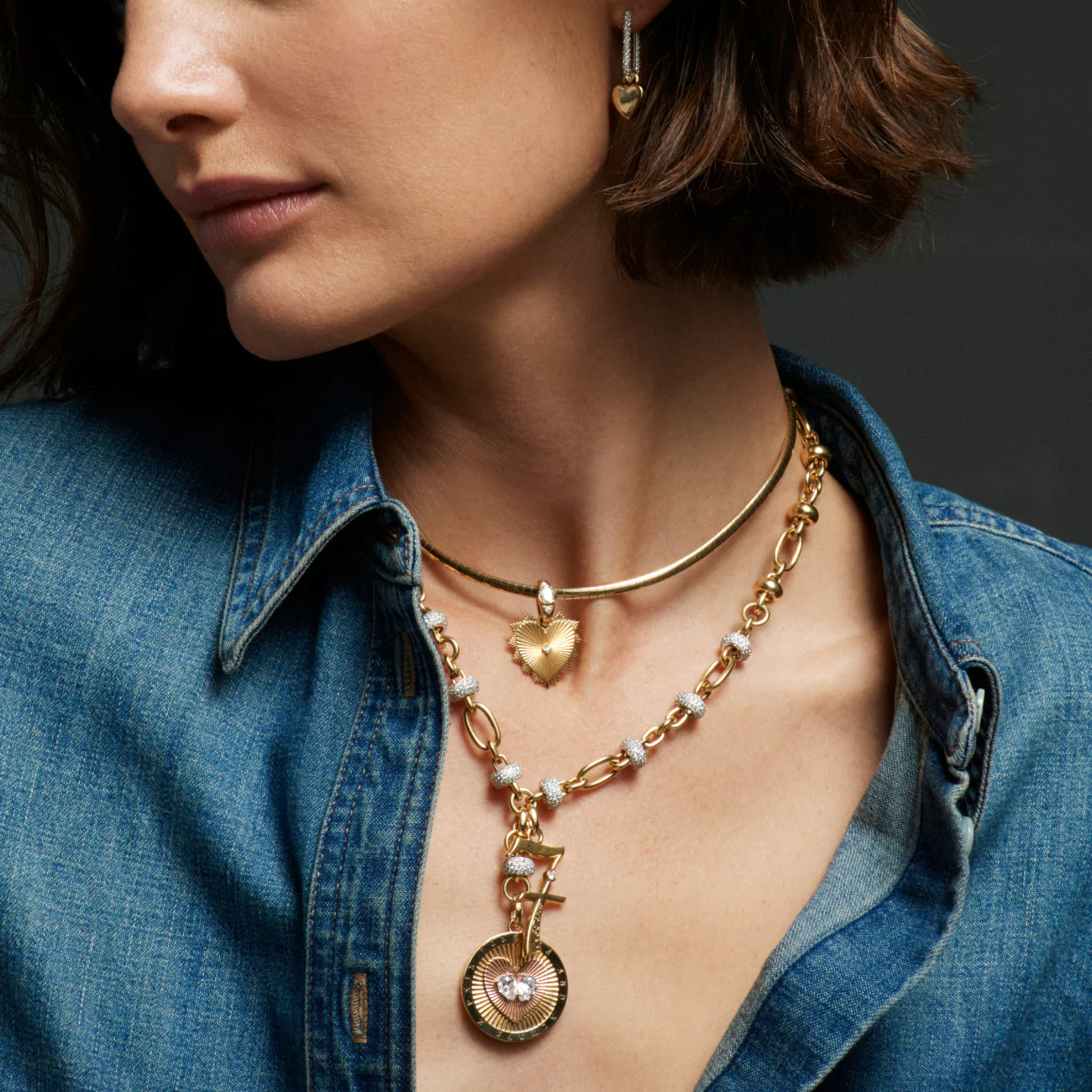 True Love | Heart Love Token Small Sleek Collar Necklace | Diamonds, Yellow Gold - Image 2
