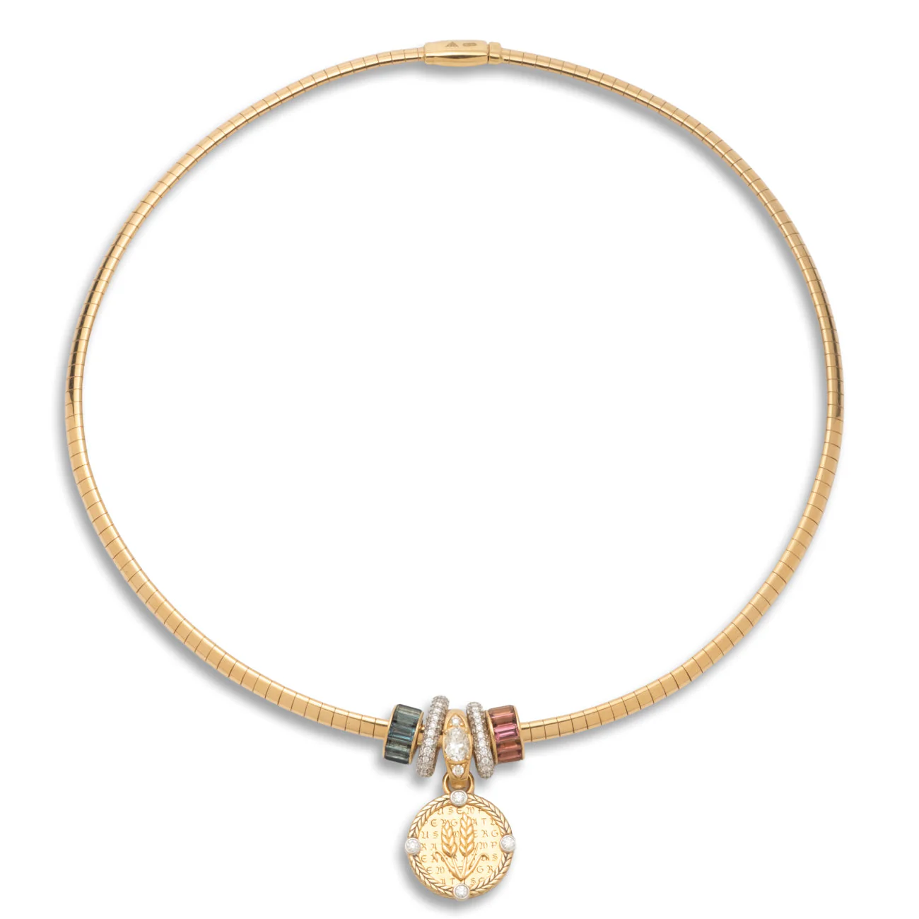 Infinite Gratitude - True Love | Braided Wheat and Heart Beats Small Sleek Collar Necklace | Blue Sapphire, Pink Tourmaline, Diamonds, Mixed Gold - Image 3