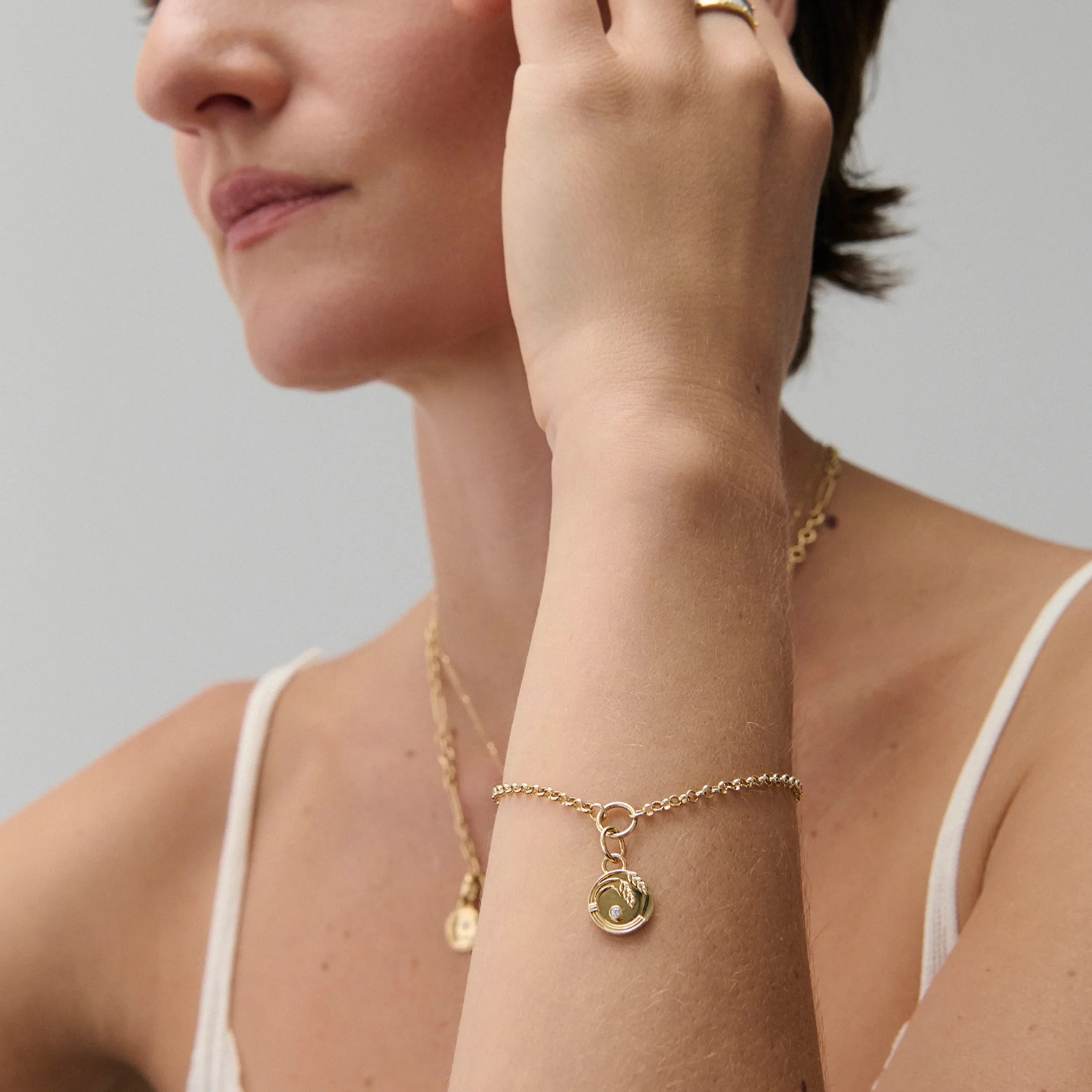 Infinite Gratitude | Braided Wheat Small Belcher Bracelet | Diamond, Yellow Gold - Image 2