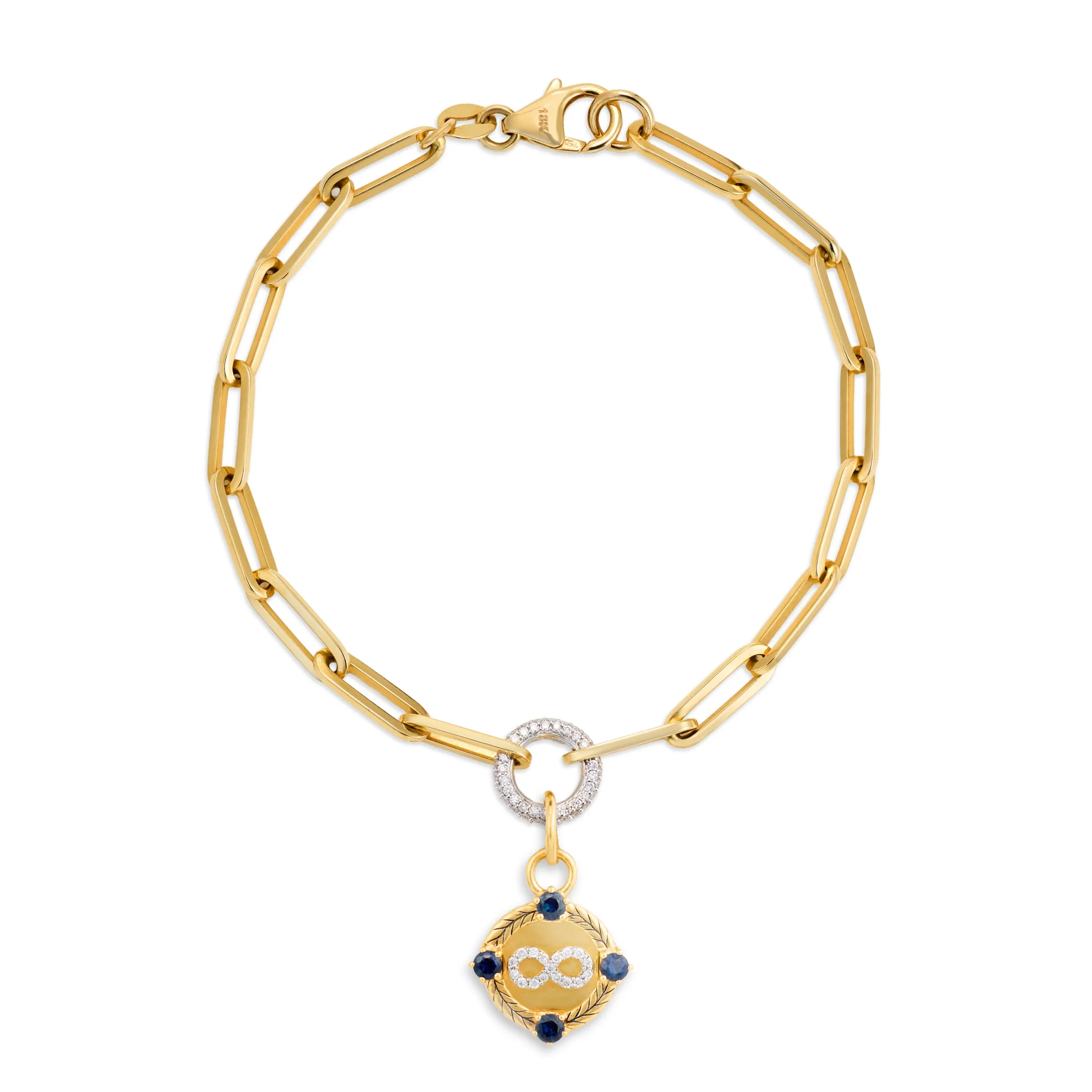 Infinite Gratitude | Infinity Braided Wheat Medium Clip Bracelet | Blue Sapphire, Diamonds, Yellow Gold