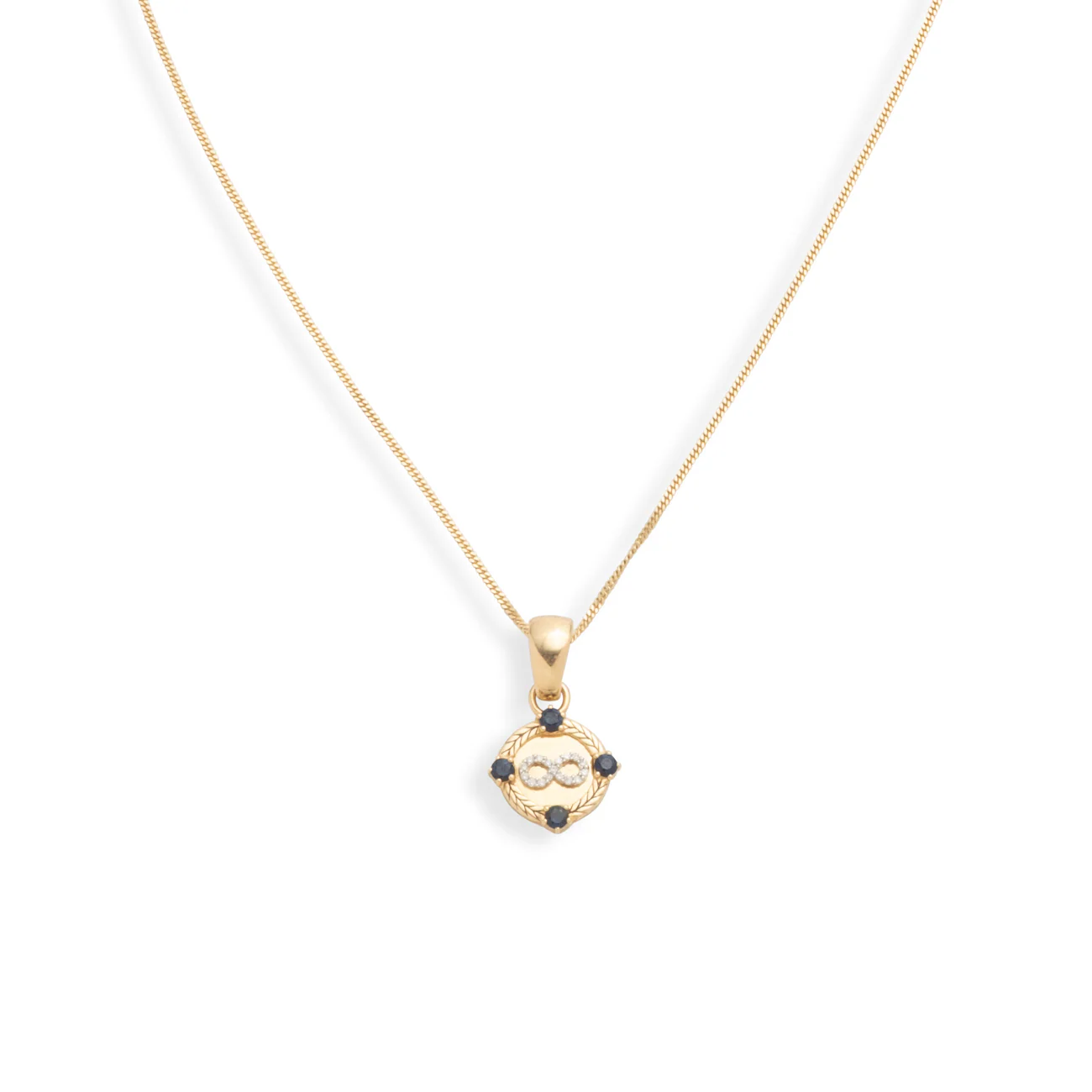 Infinite Gratitude | Braided Wheat Infinity Fine Diamond Cut Curb Necklace | Diamonds, Blue Sapphire, Yellow Gold