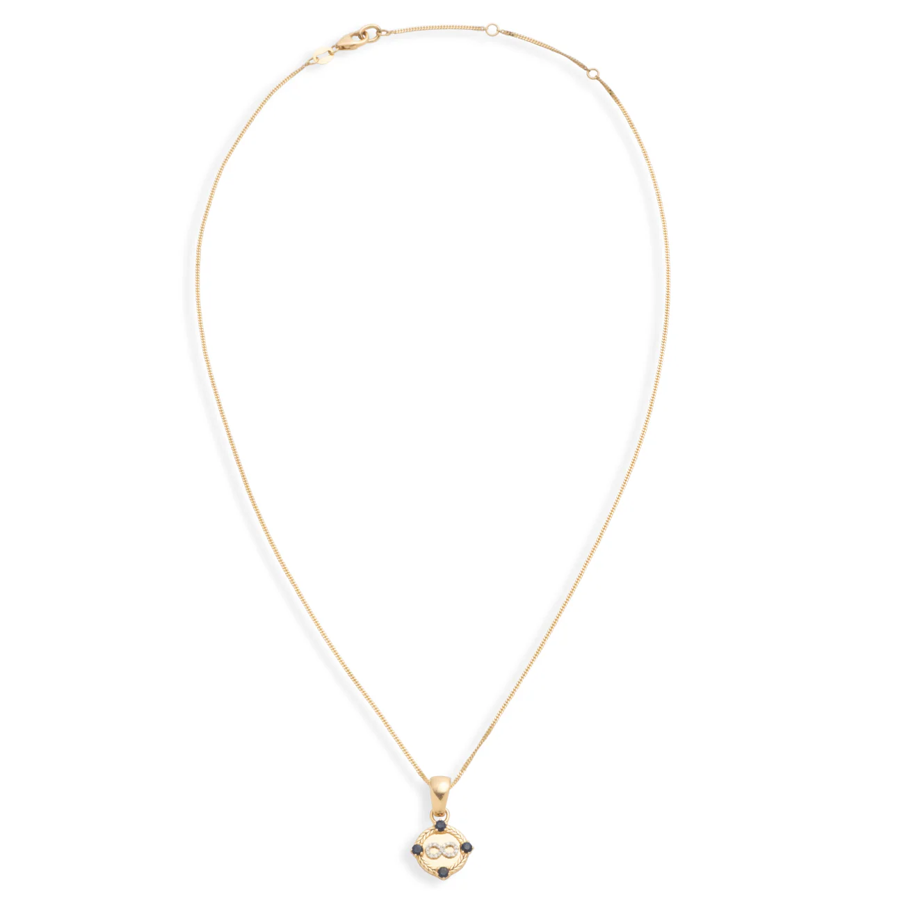 Infinite Gratitude | Braided Wheat Infinity Fine Diamond Cut Curb Necklace | Diamonds, Blue Sapphire, Yellow Gold - Image 3