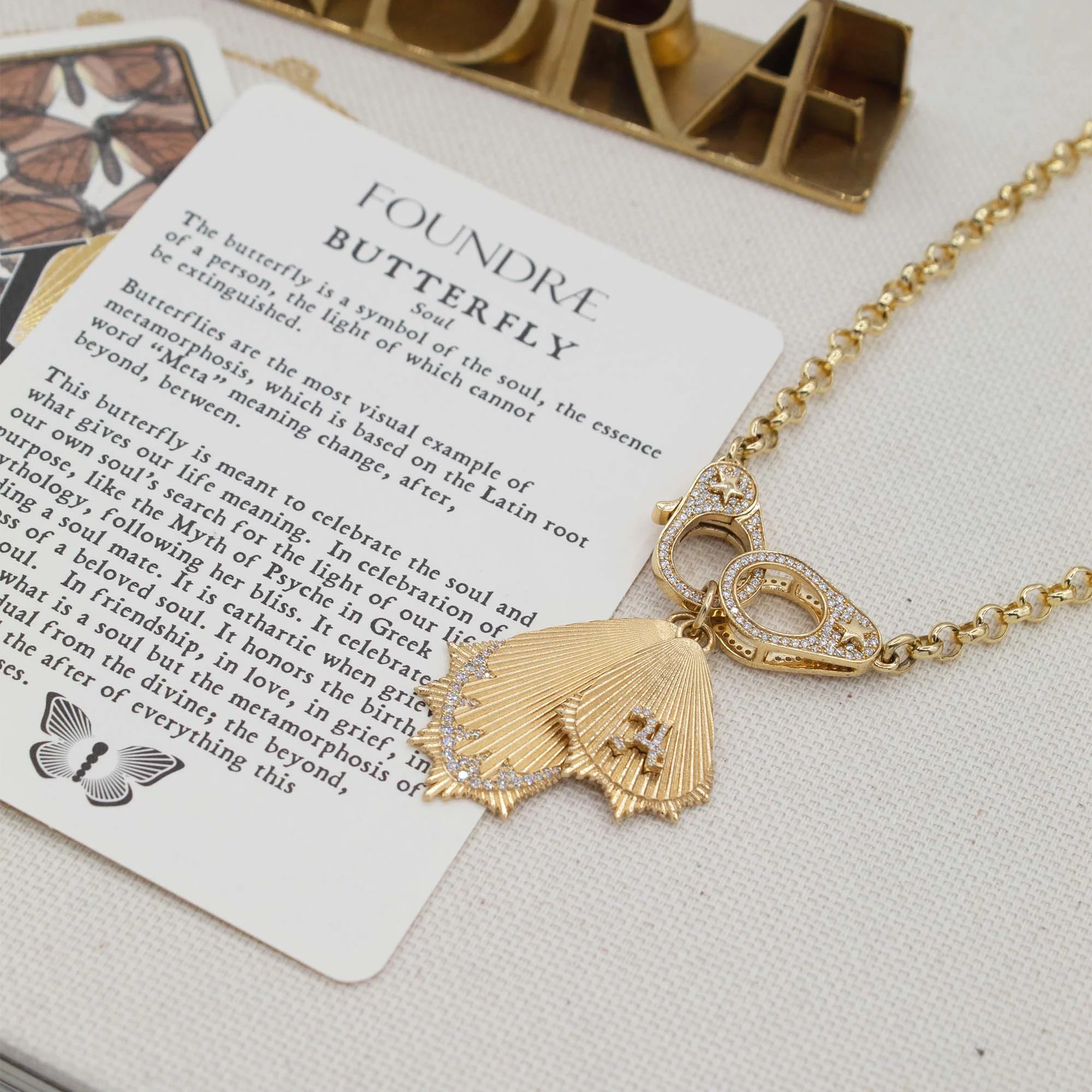 Personalized - Reverie | Initial Butterfly Wings Large Pendant | Diamonds, Yellow Gold - Image 2