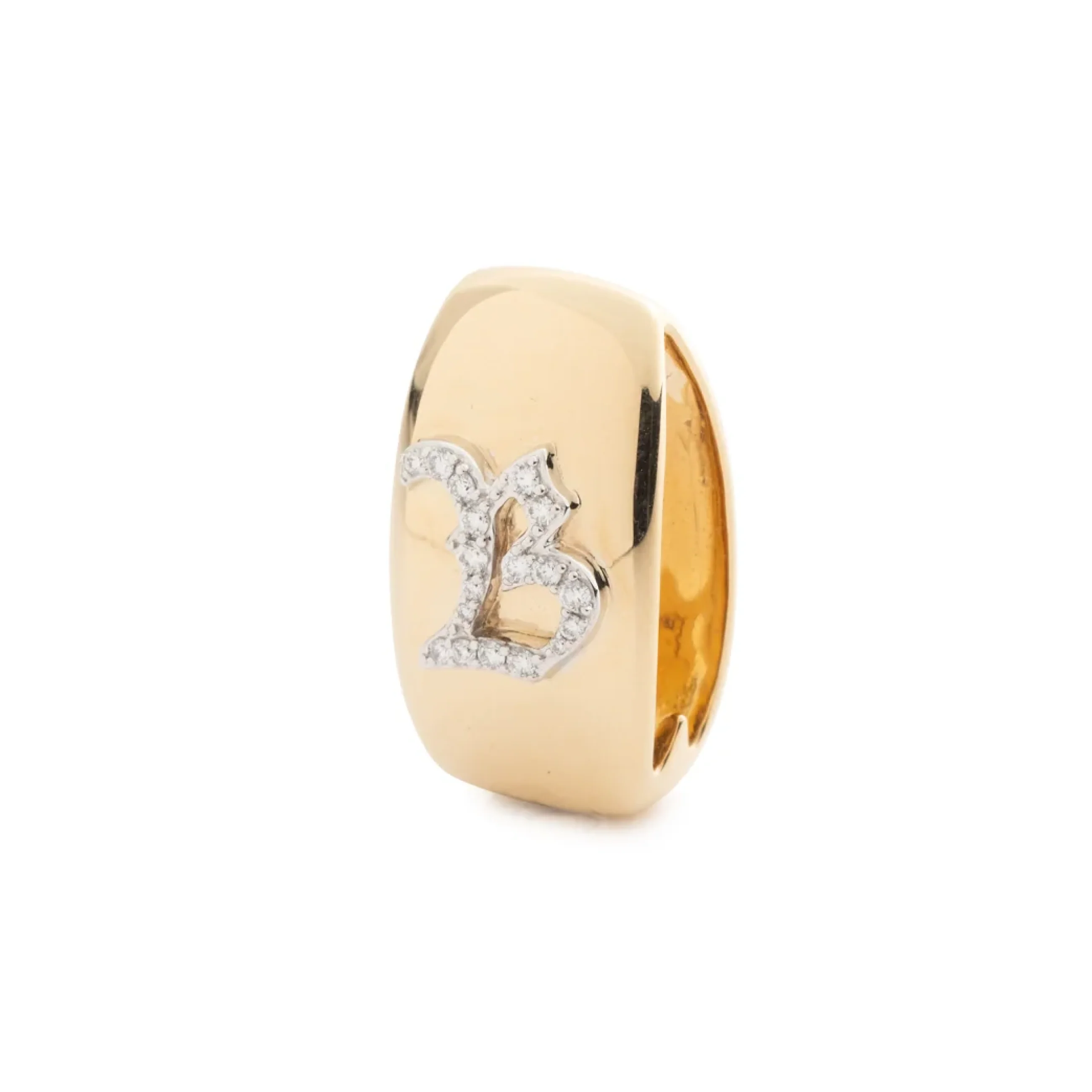 Personalized - True Love | Initial Oversized Heart Slide | Diamonds, Yellow Gold